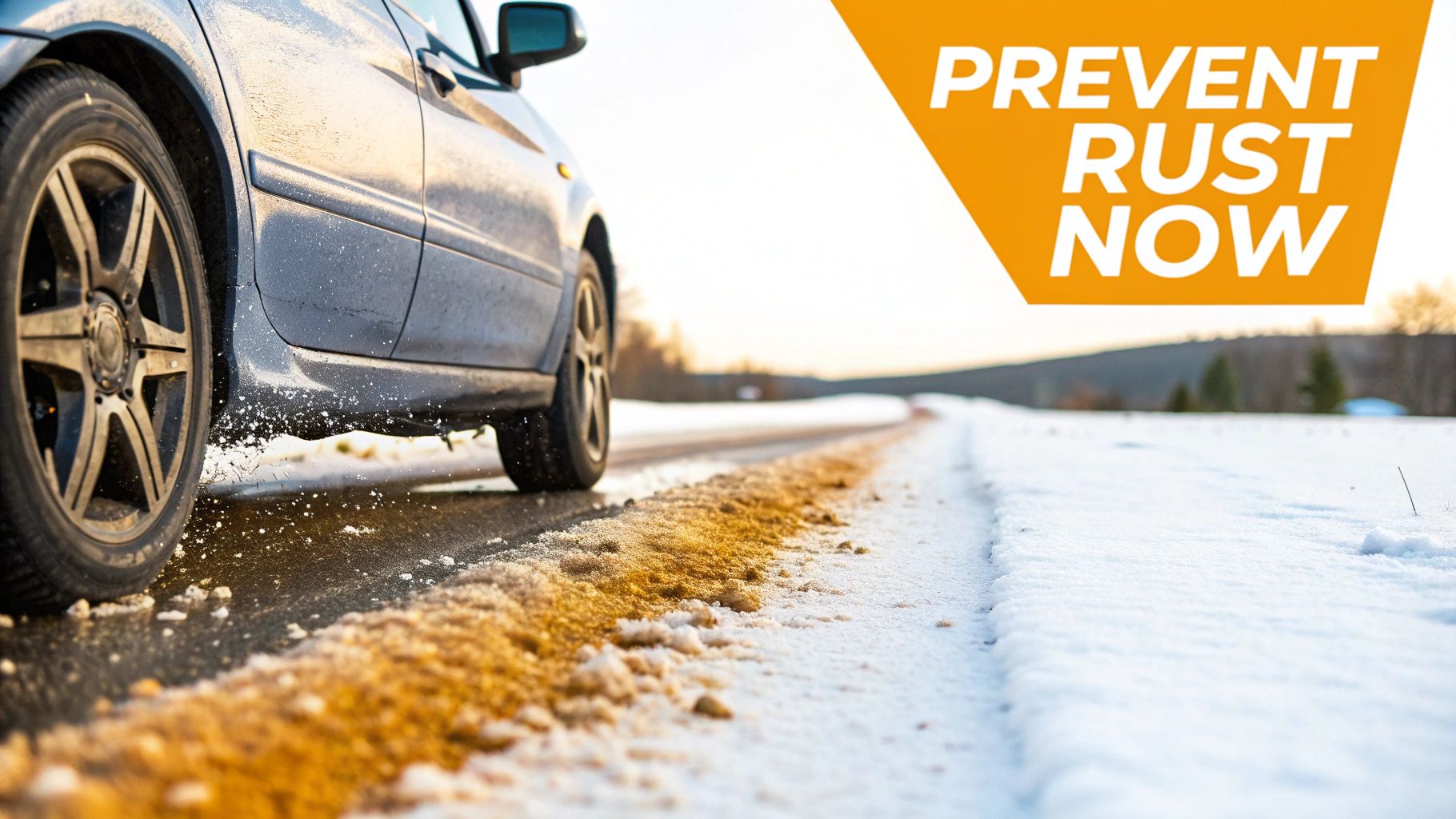 A car being washed with thick foam in a snowy environment, highlighting winter car care.