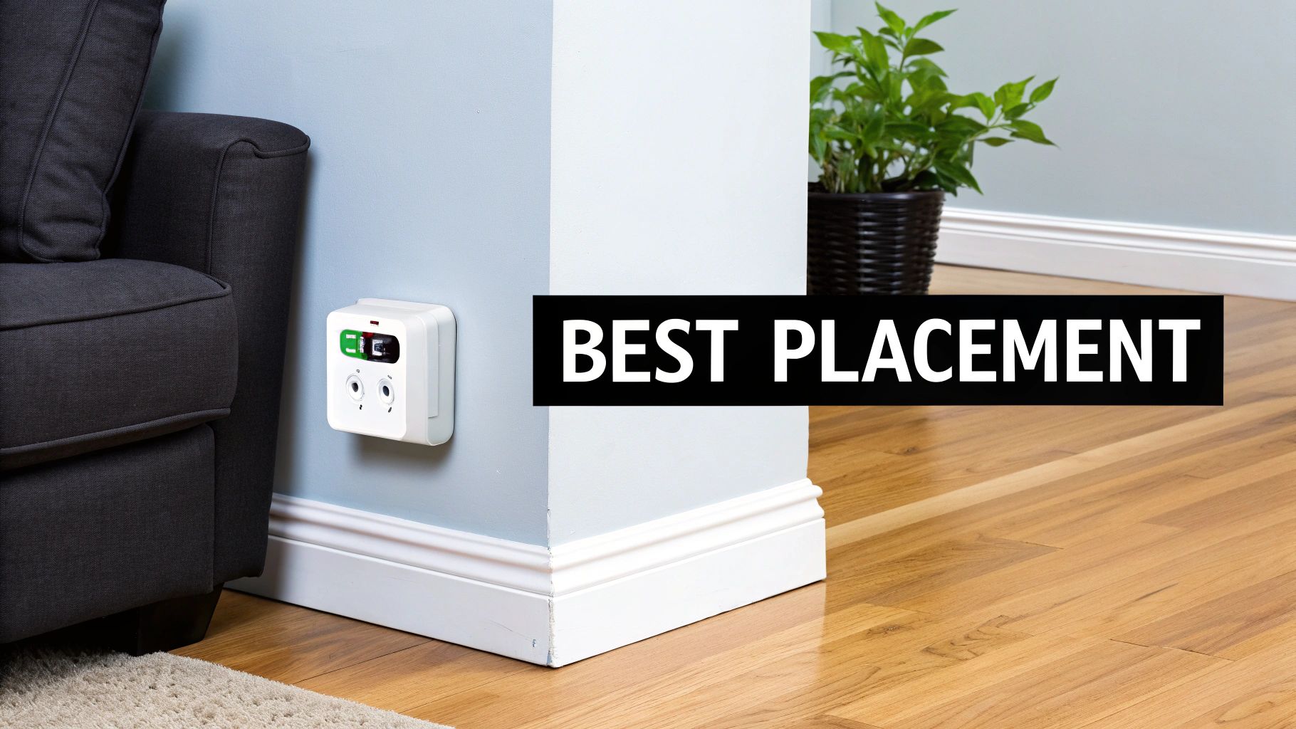 A fly repeller plug in an outlet in a modern kitchen.