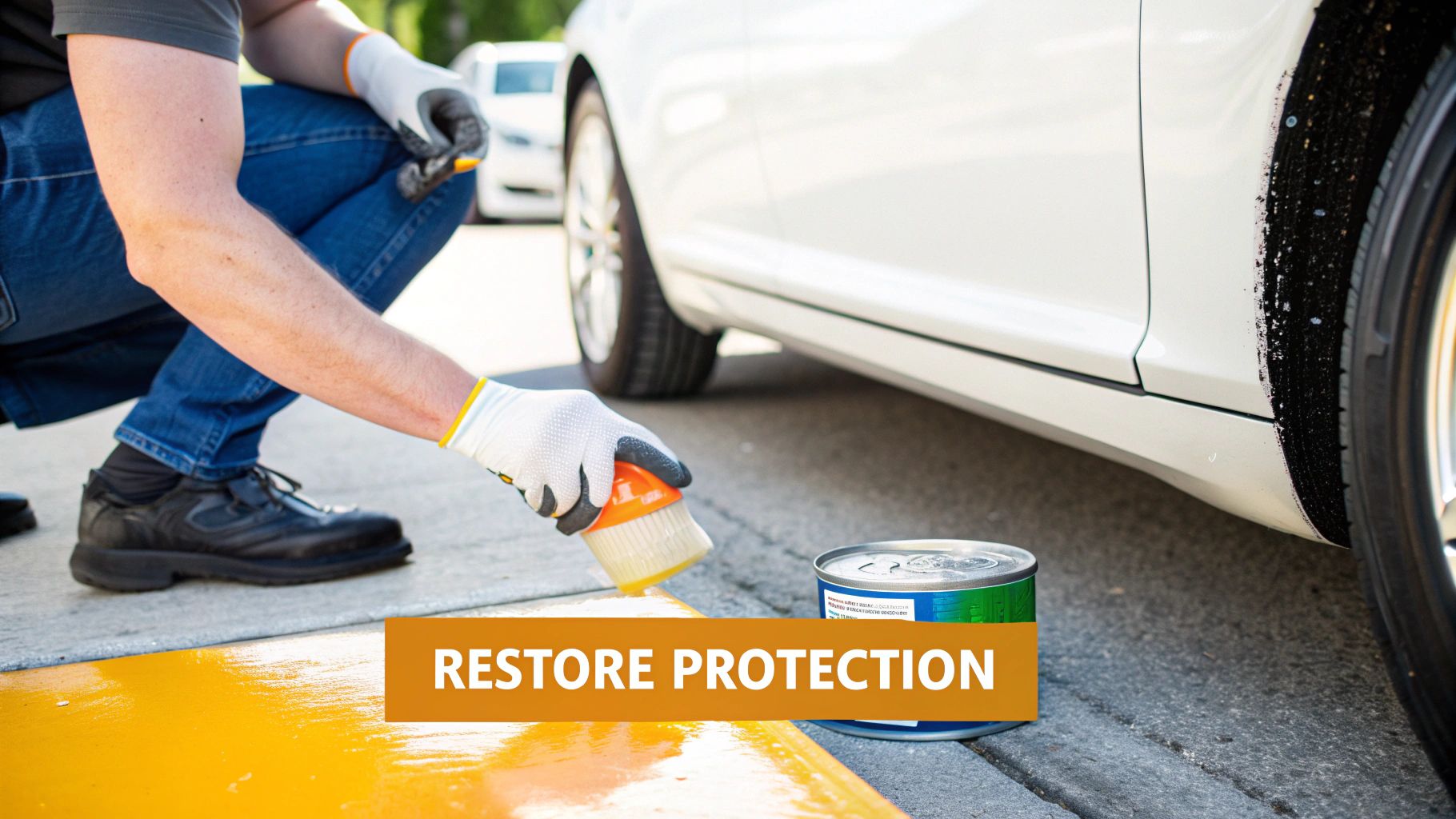 A person applying wax to a car's glossy black paint after cleaning it