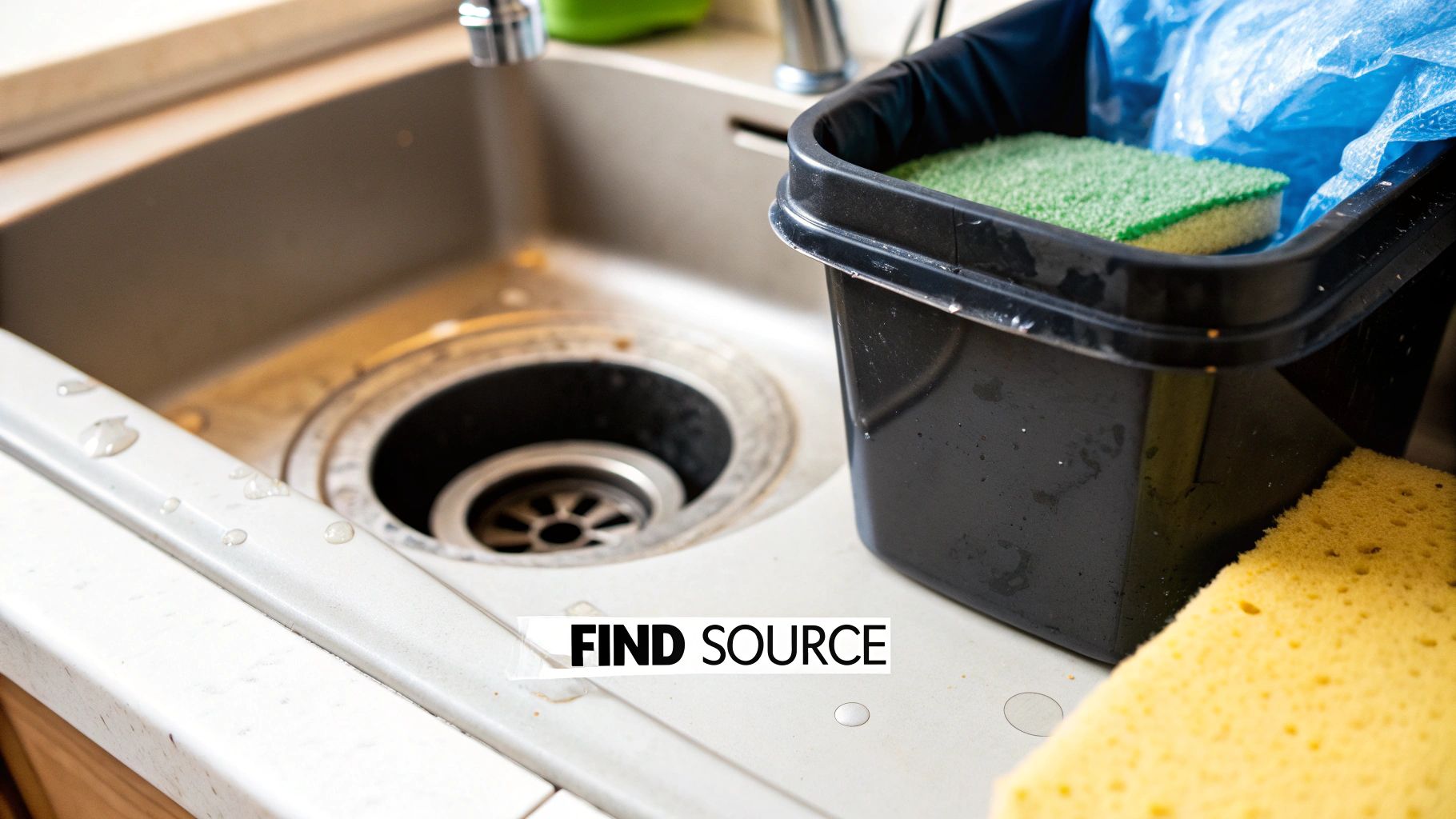 A row of different fruit fly traps, both DIY and commercial, sitting on a kitchen counter.