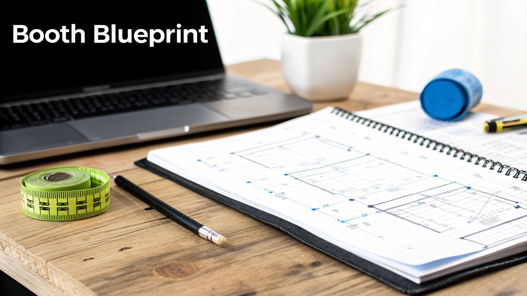 A well-organized farmers market booth with fresh produce displayed in wooden crates and baskets.