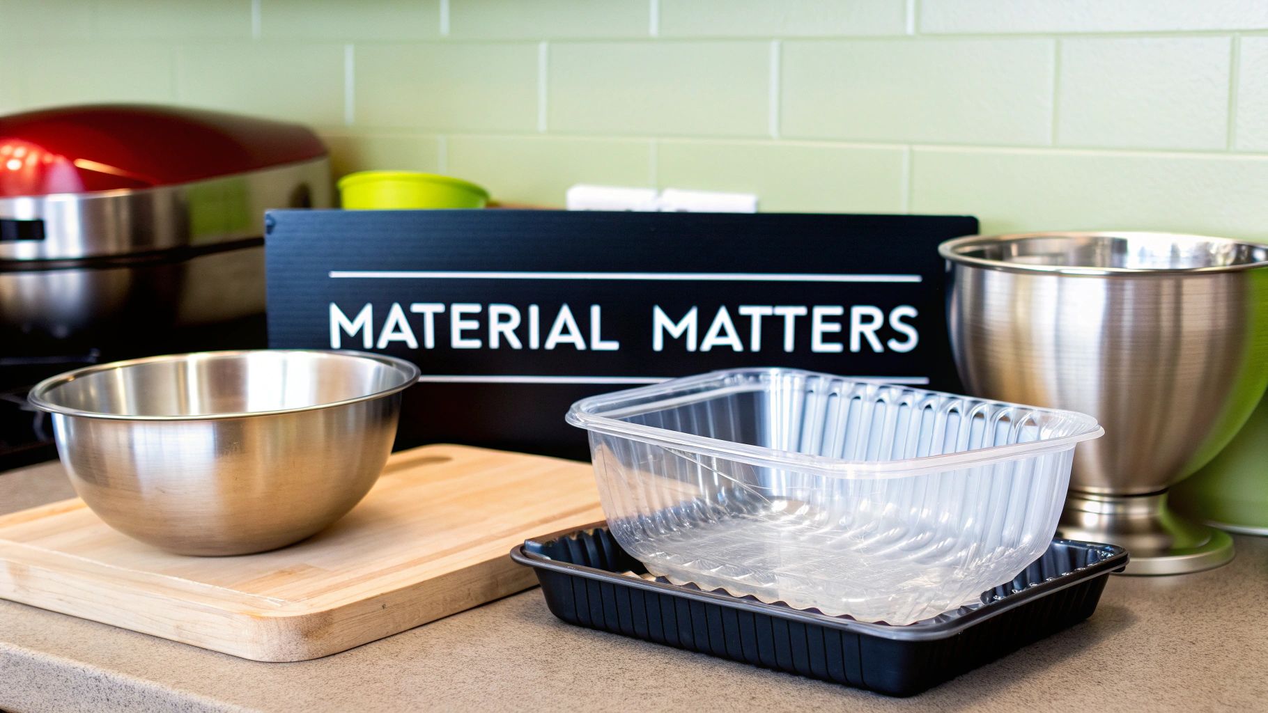 A close-up of various stainless steel commercial kitchen accessories, highlighting their durability and clean finish.