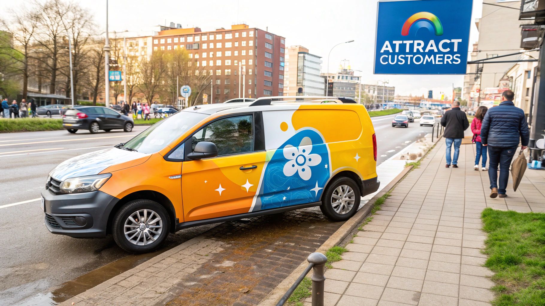 A modern car wash with bright lights and a clean car exiting, representing effective marketing.