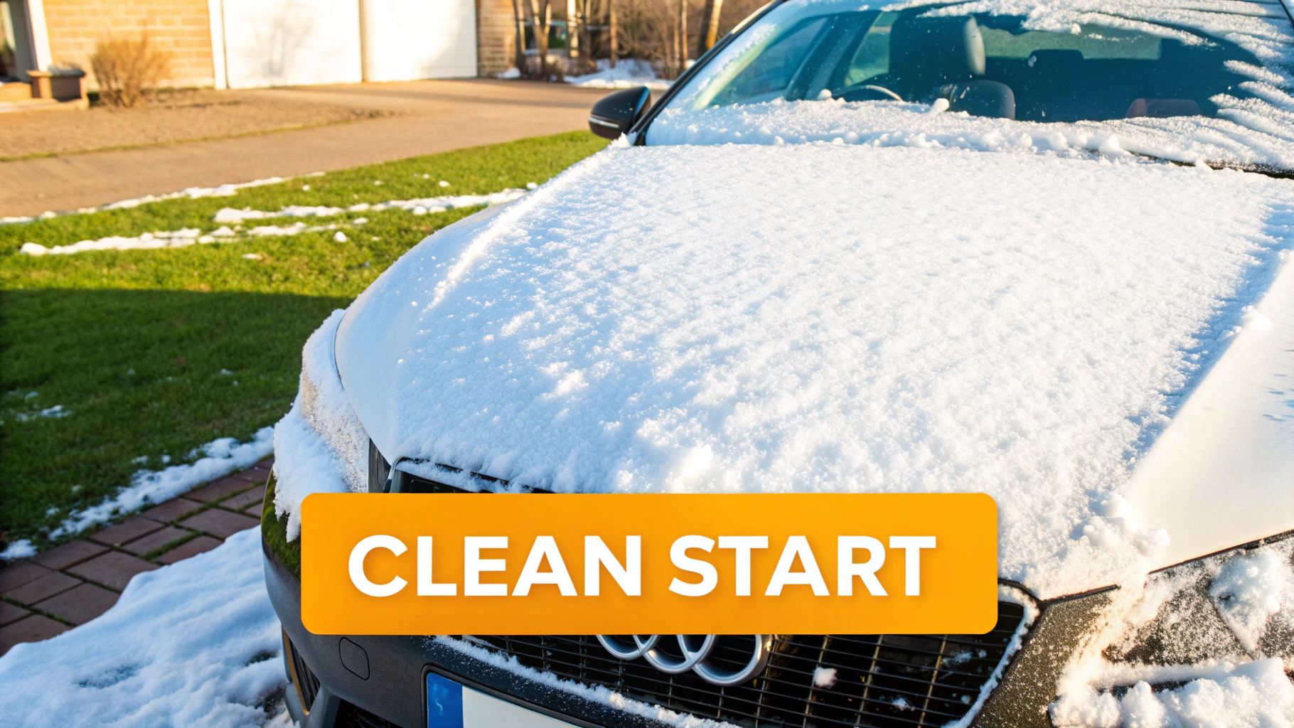 A car being washed with thick foam, representing the exterior detailing workflow.