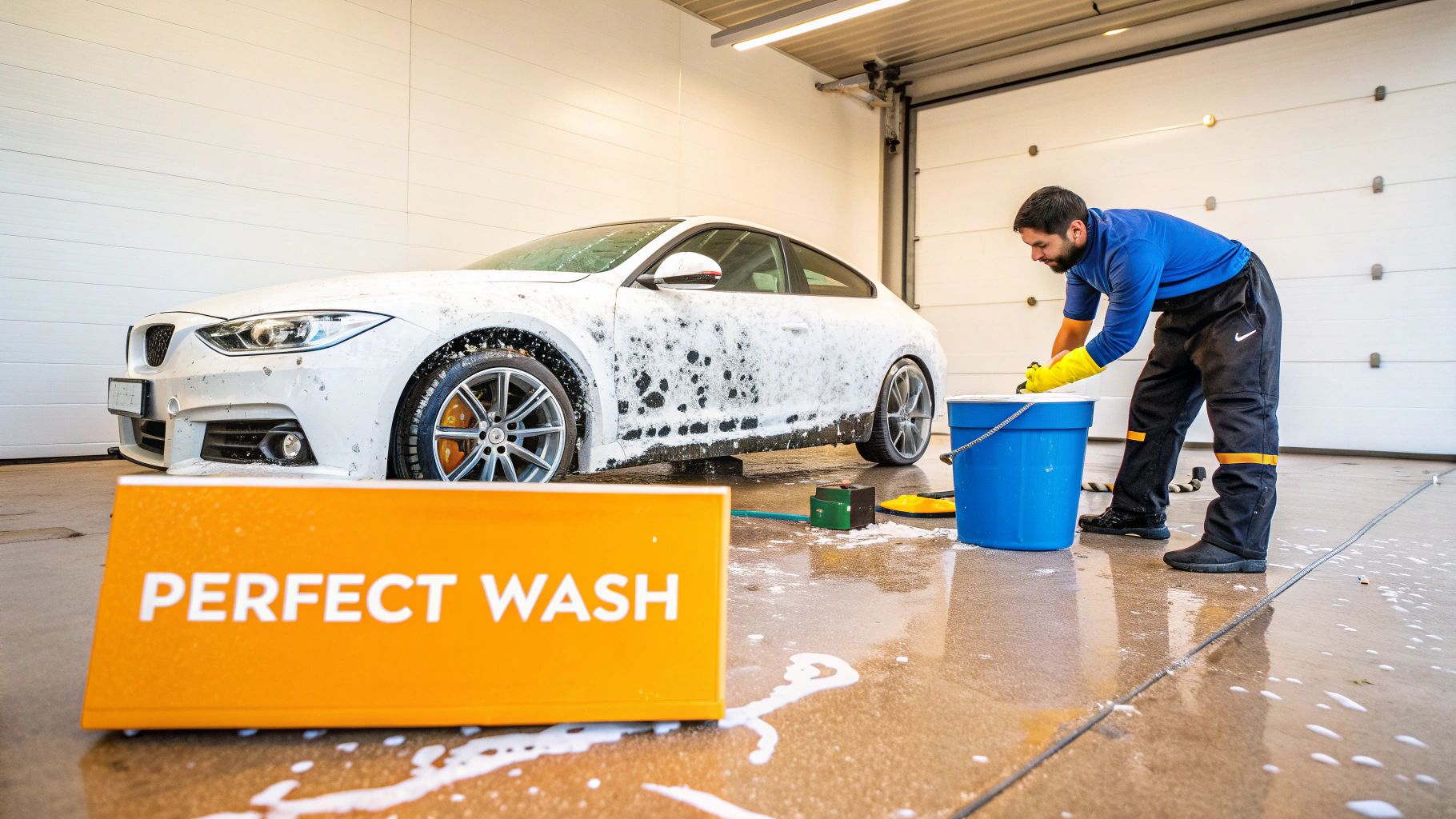 A person using a clay bar on a grey car to decontaminate the paint.