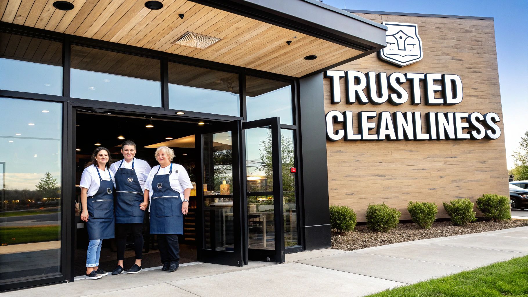 A chef in a clean, modern kitchen carefully plating a dish, showcasing high hygiene standards.