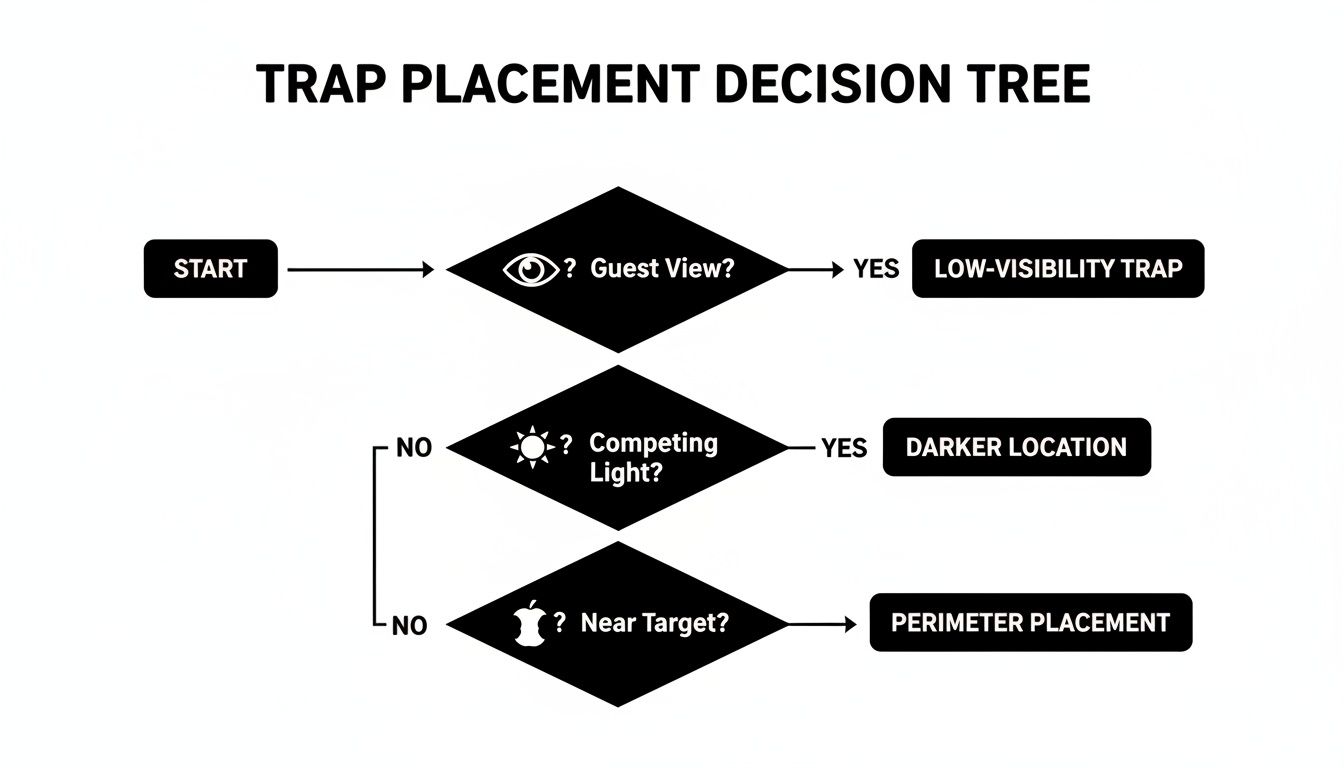 A decision tree flowchart illustrating the optimal placement strategy for traps.