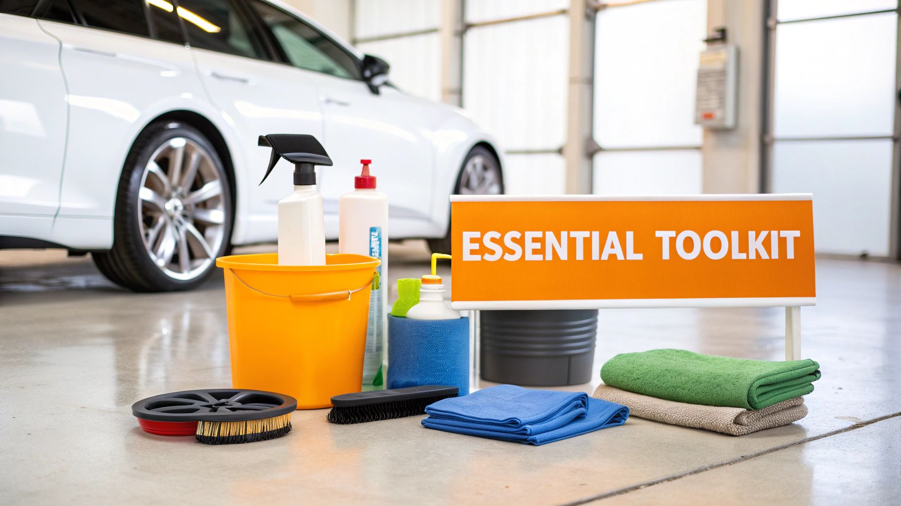 A car covered in thick white foam during a pre-wash