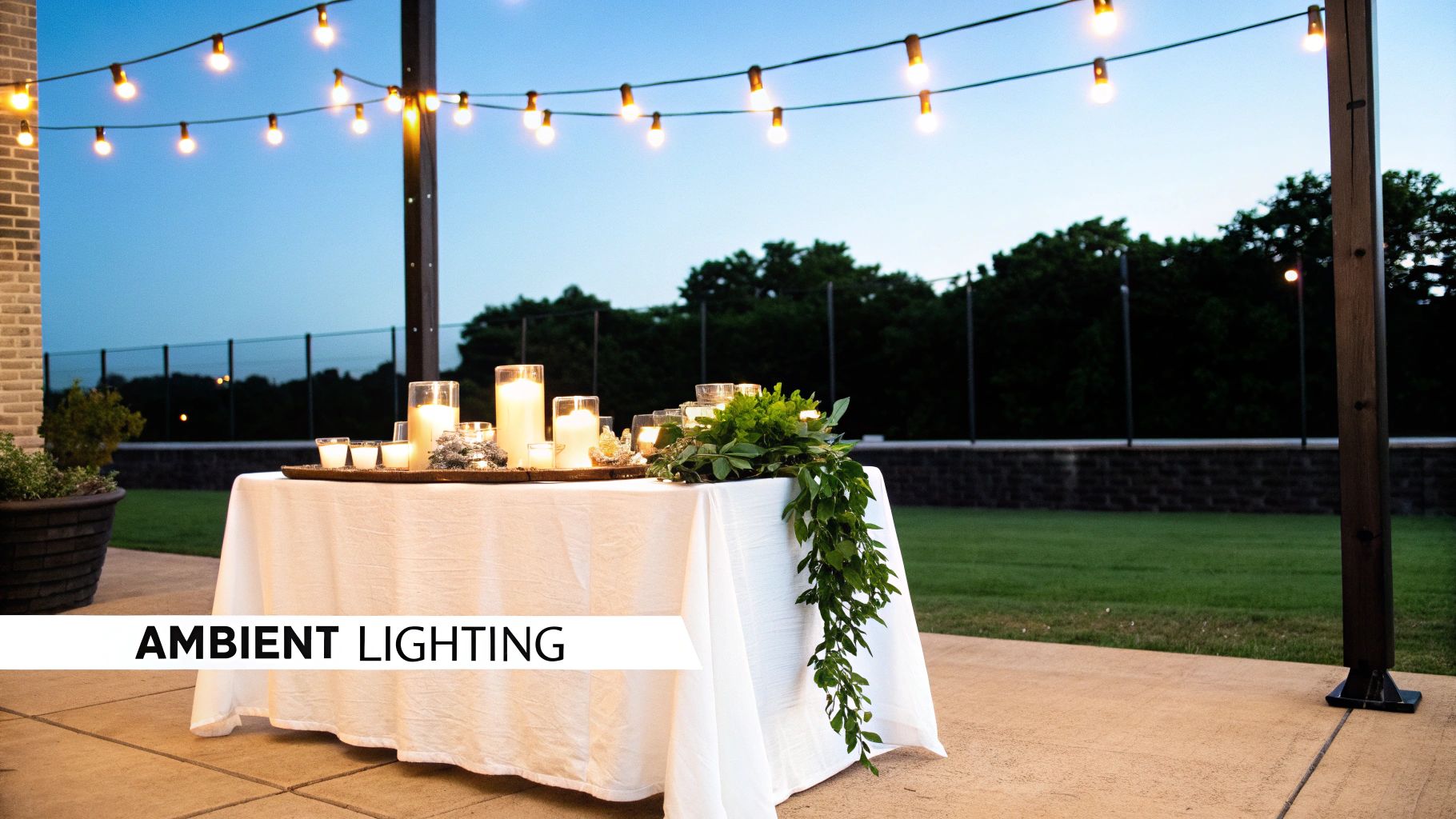 A fly fan protecting food on an outdoor buffet table.
