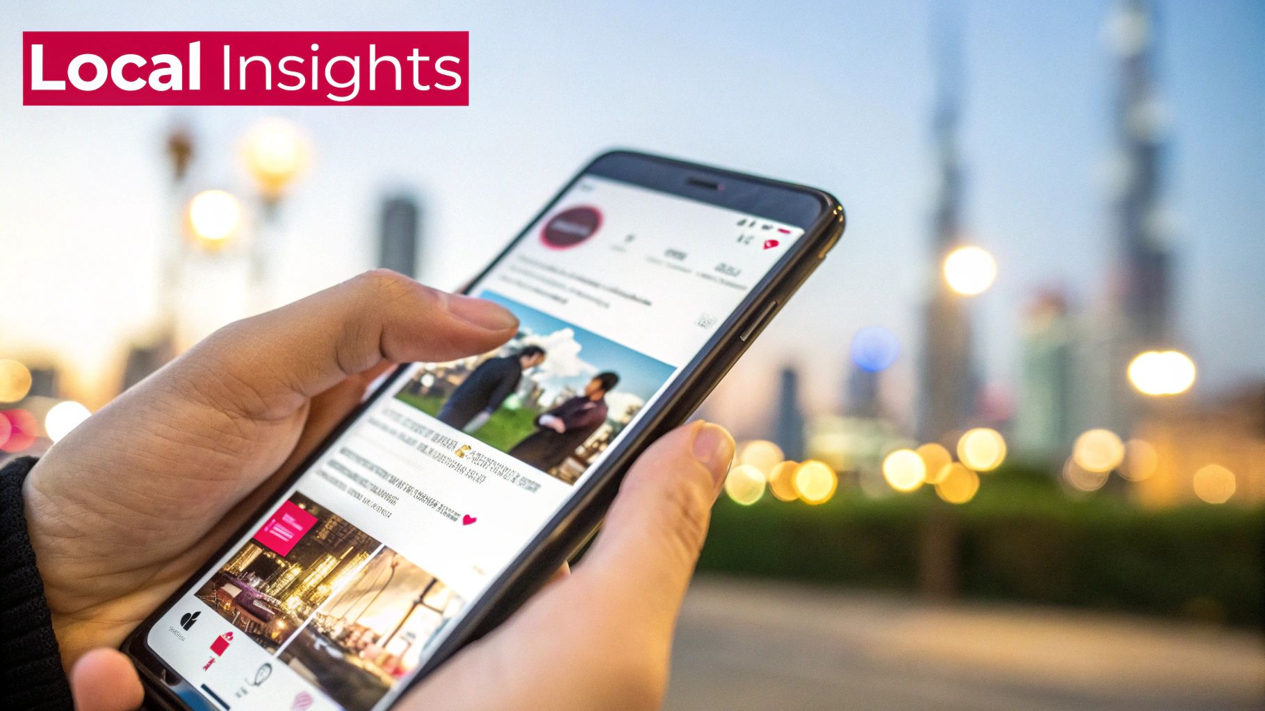 A diverse group of people using mobile phones in a modern Dubai setting