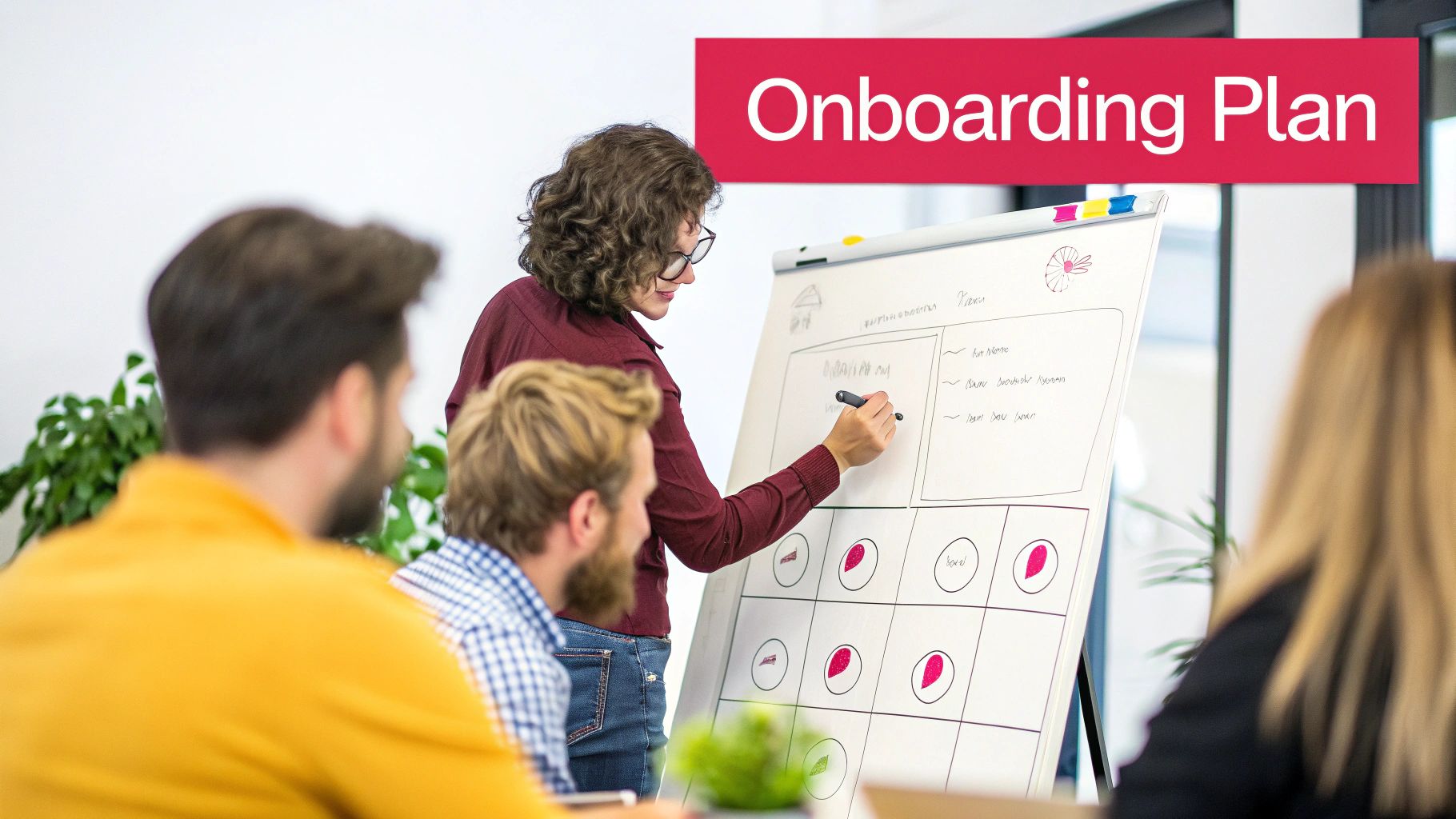 Two professionals collaborating over a laptop showing graphs and charts.