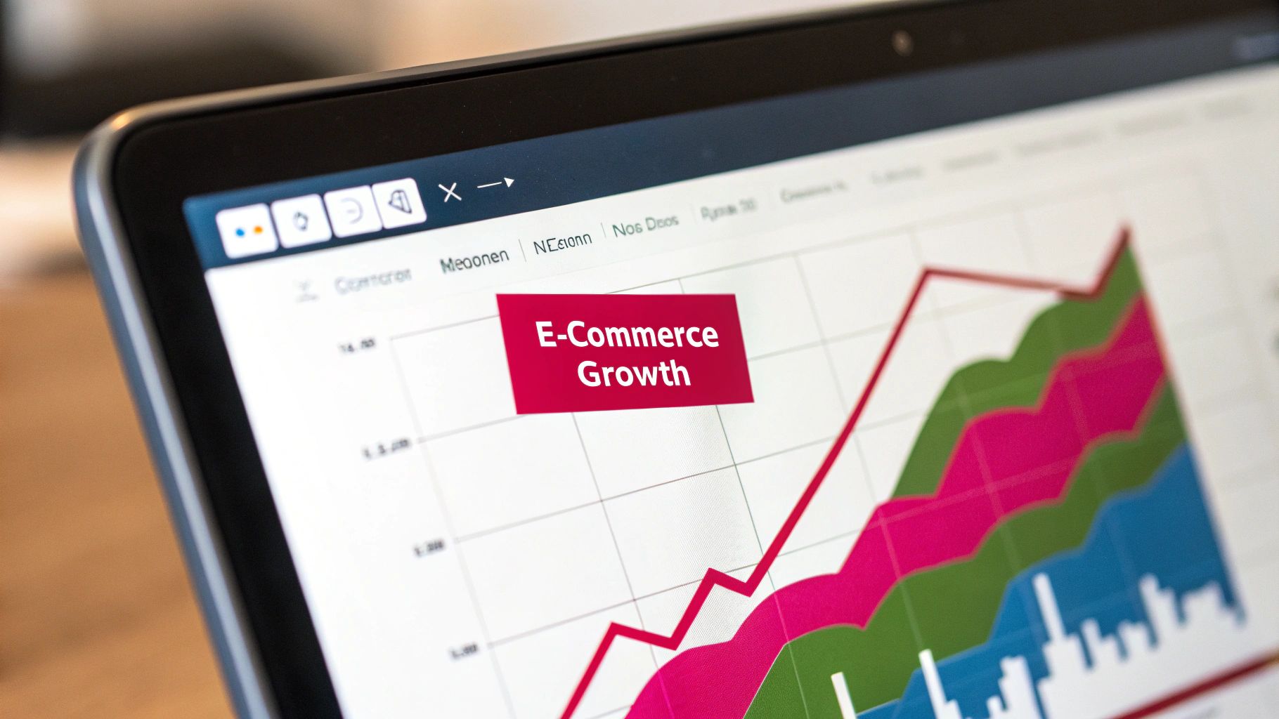 A shopping cart icon overlaying a growth chart, signifying e-commerce success driven by SEO.