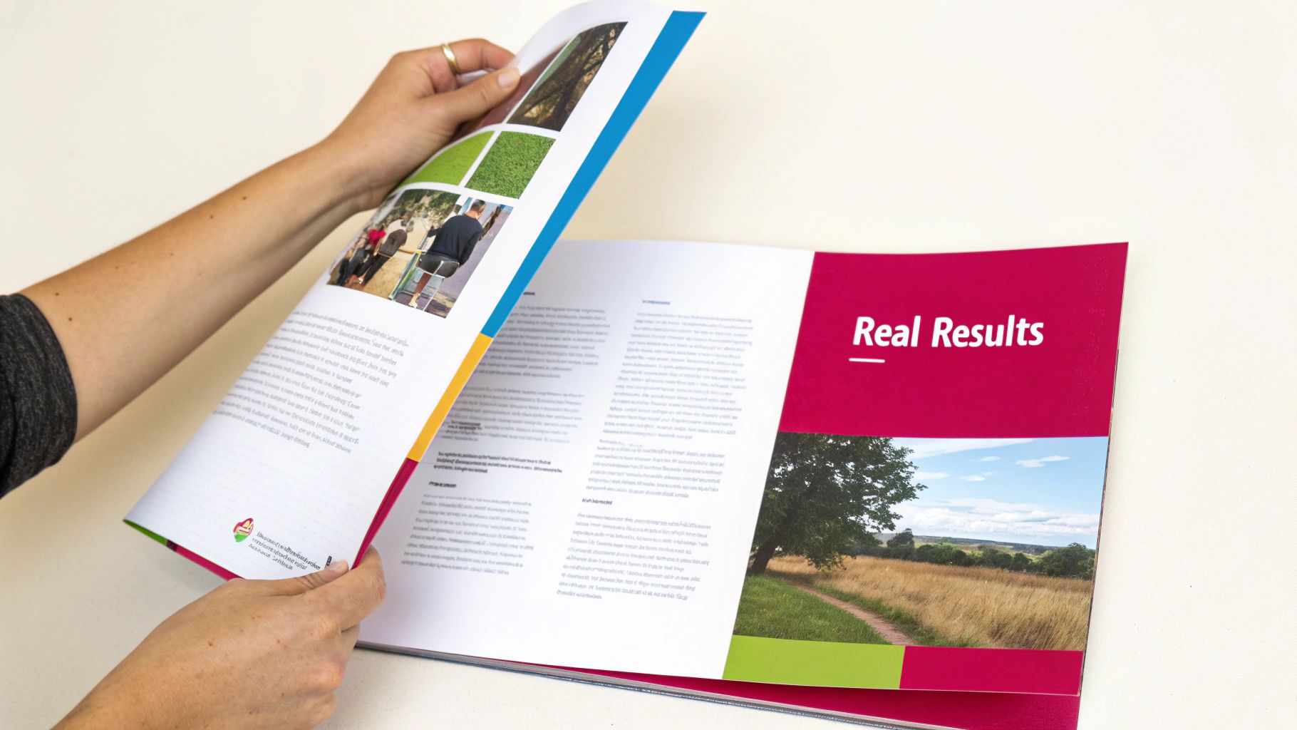 A team of graphic designers collaborating and reviewing designs on a large screen in a modern Dubai office.