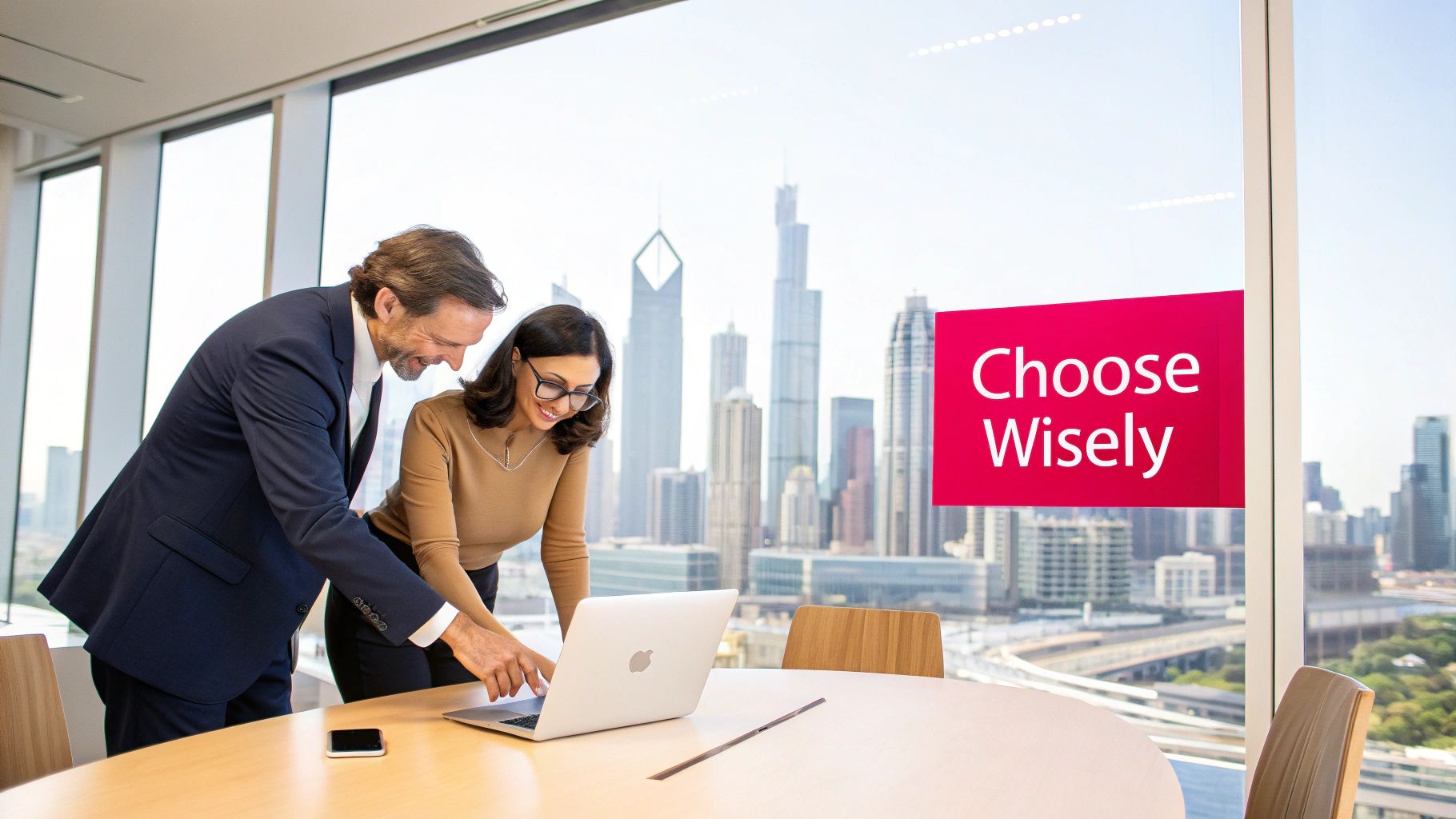 Modern Dubai skyline with a focus on digital connectivity