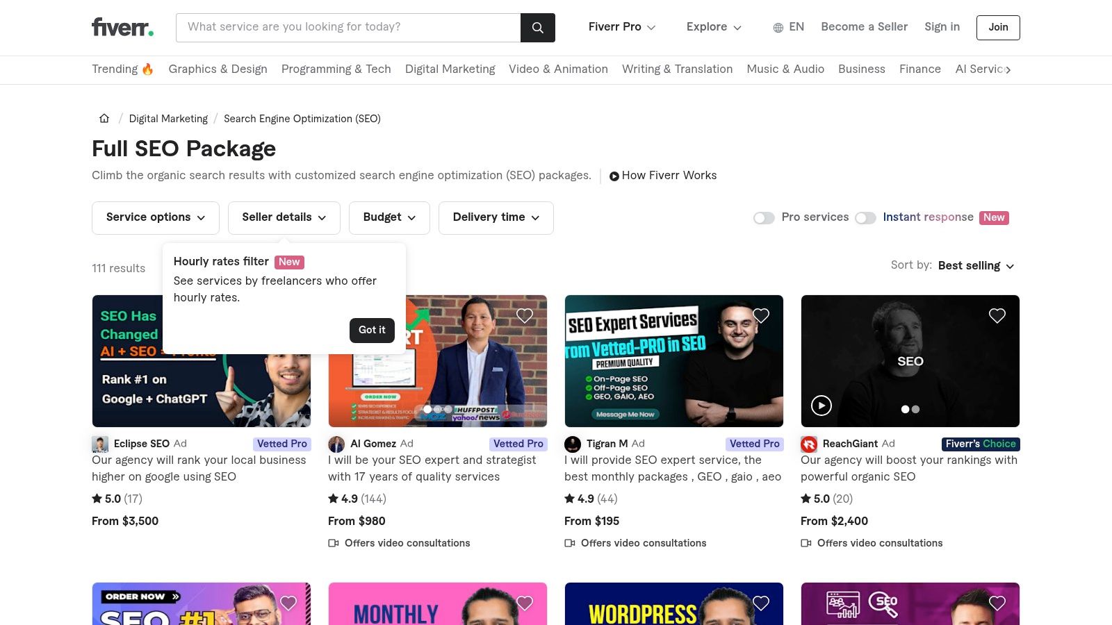 Fiverr – Packaged SEO Services