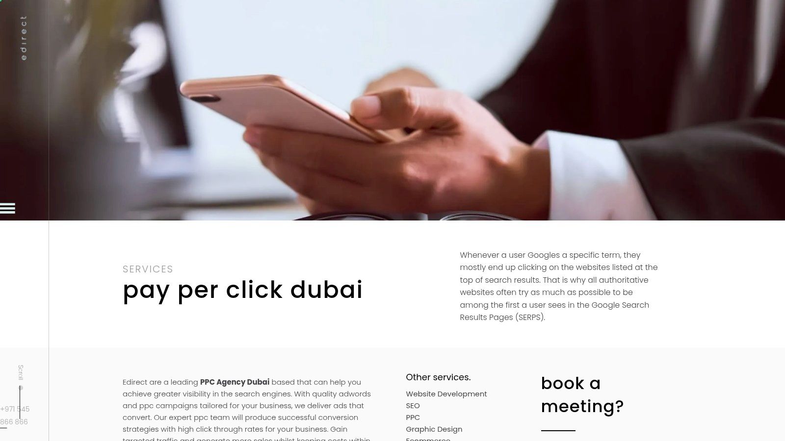 A screenshot of the edirect website homepage, highlighting their digital services.