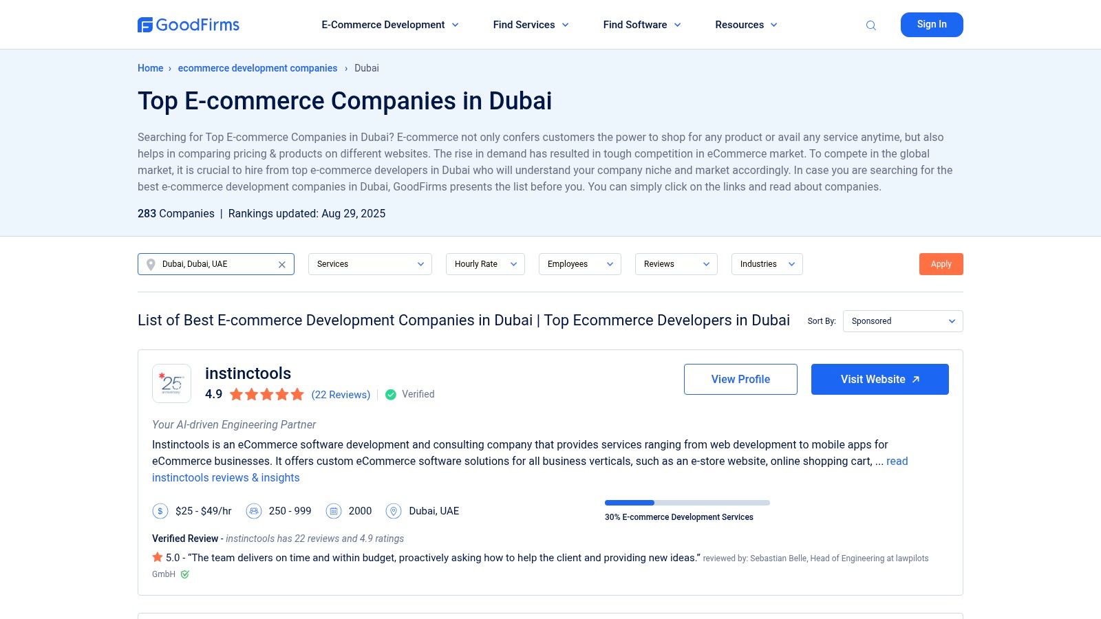 GoodFirms – Best E‑Commerce Development Companies in Dubai