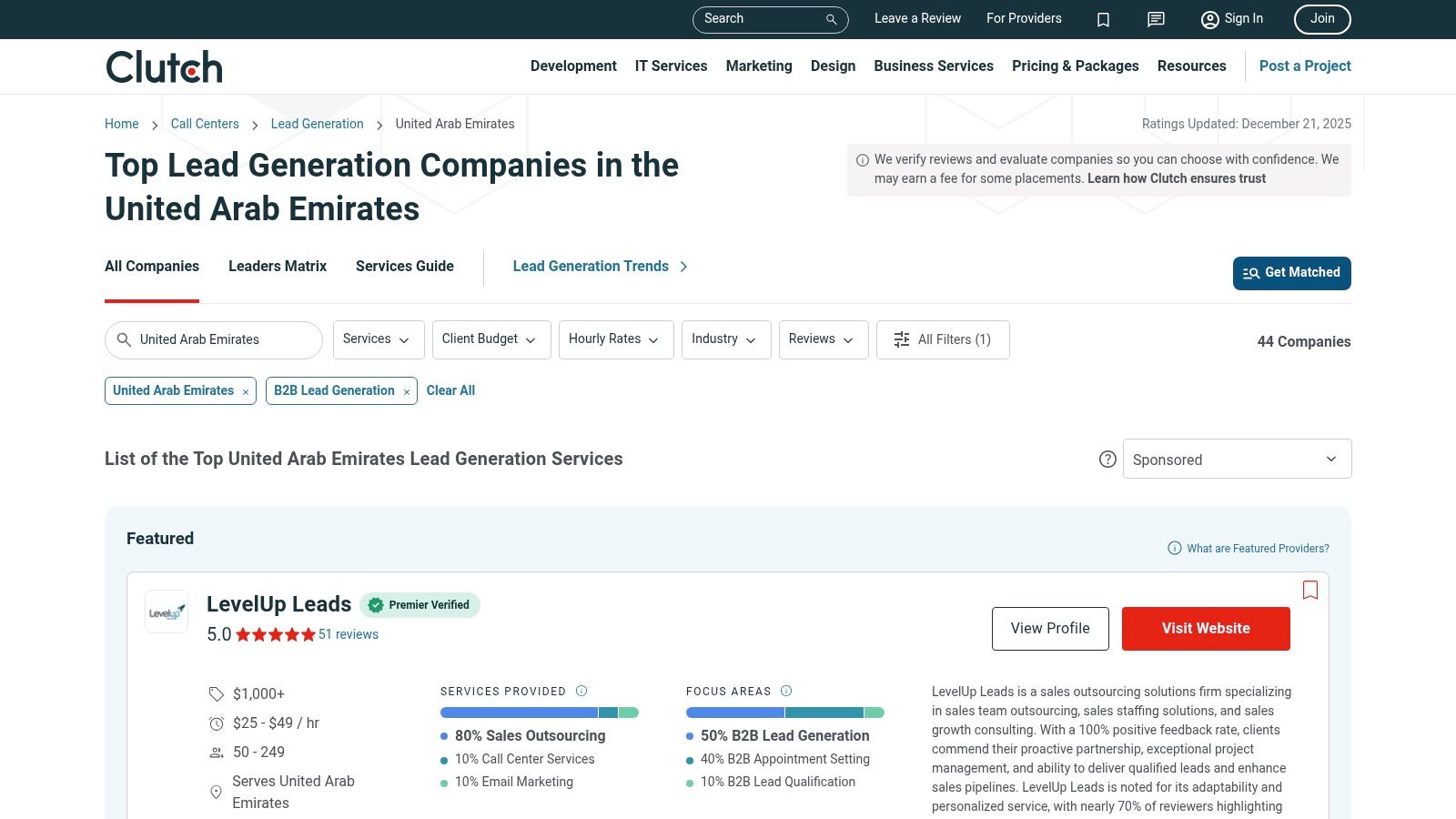 Clutch – UAE Lead Generation Company Listings