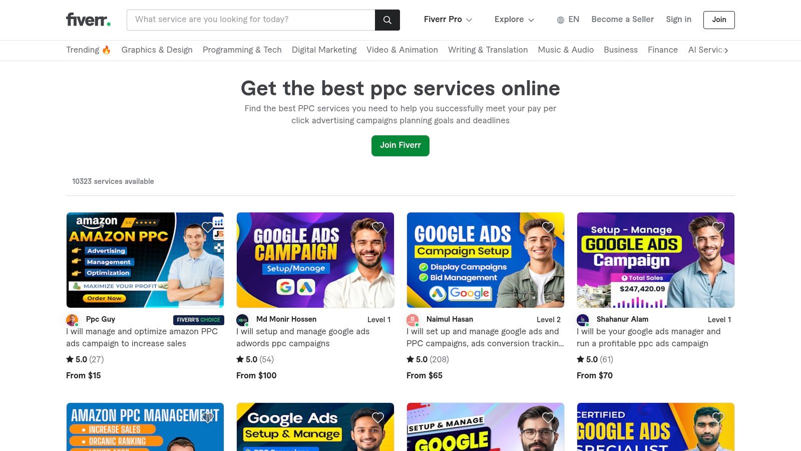 Fiverr — PPC Services Category
