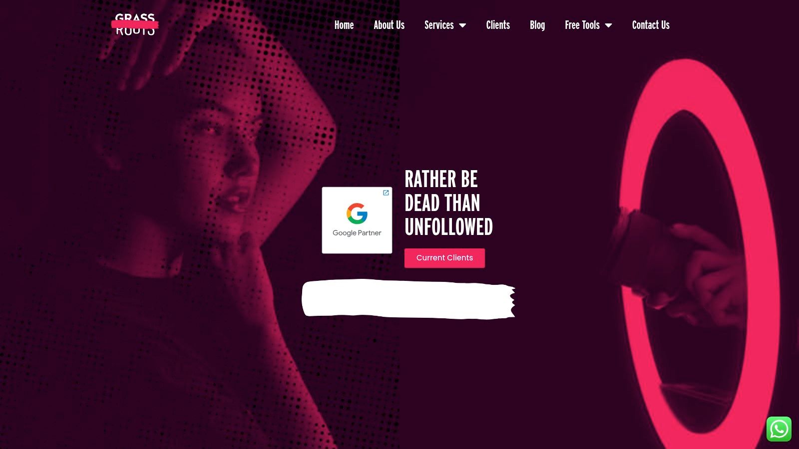 Grassroots Creative Agency website homepage showcasing their portfolio and services.