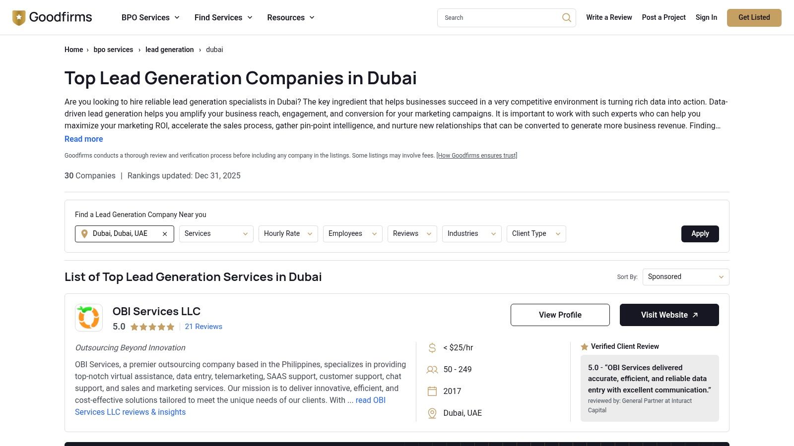 GoodFirms (Lead Generation Companies in Dubai)
