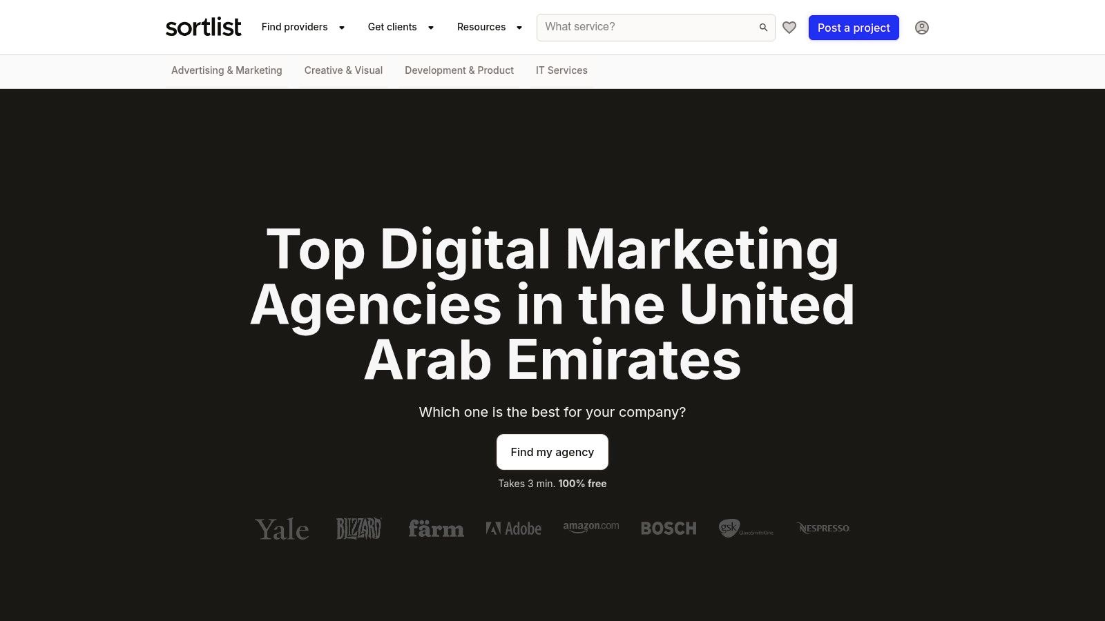Sortlist's guided brief intake workflow to help businesses find the best digital marketing agency.