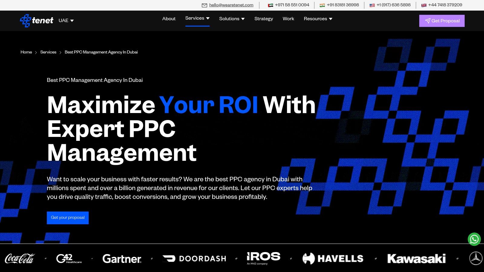 A screenshot of the Tenet website homepage, showing their branding and a call to action.