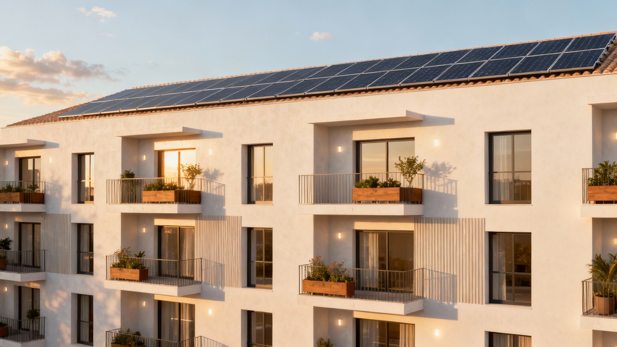 Edificio de viviendas de nueva construcción moderno y eficiente en Valencia, destacando su arquitectura sostenible.