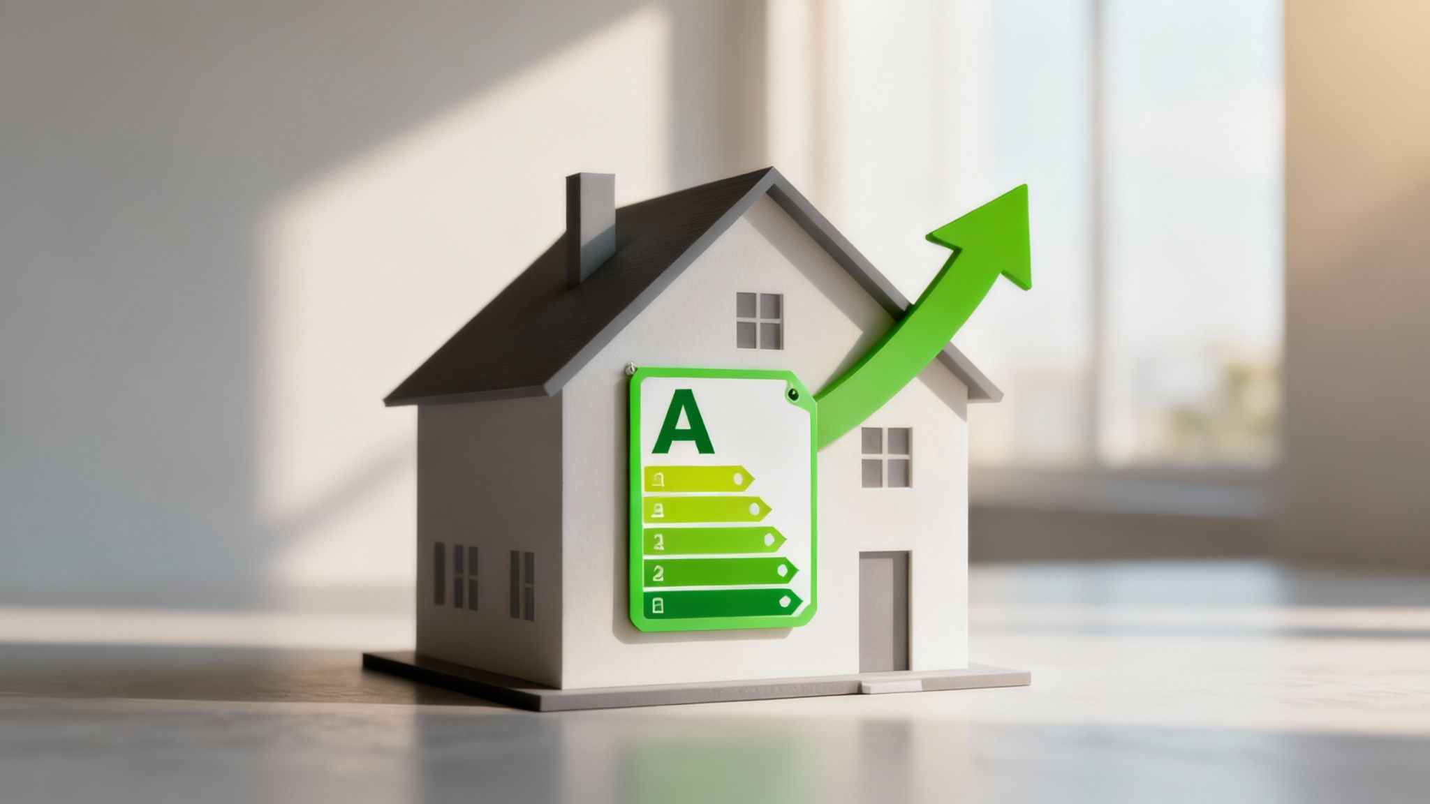 Representación abstracta de la escala de eficiencia energética sin letras, simbolizando la inversión en una vivienda en Valencia.