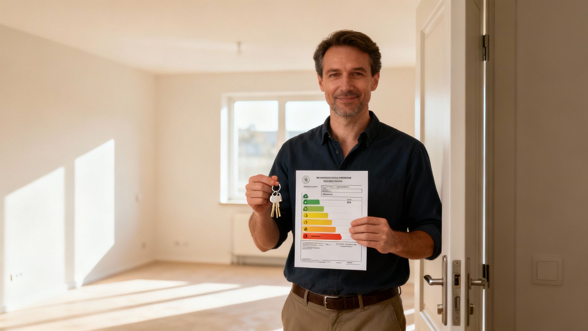 Un técnico revisando unos planos de una vivienda en Valencia para preparar el certificado energético para alquiler.