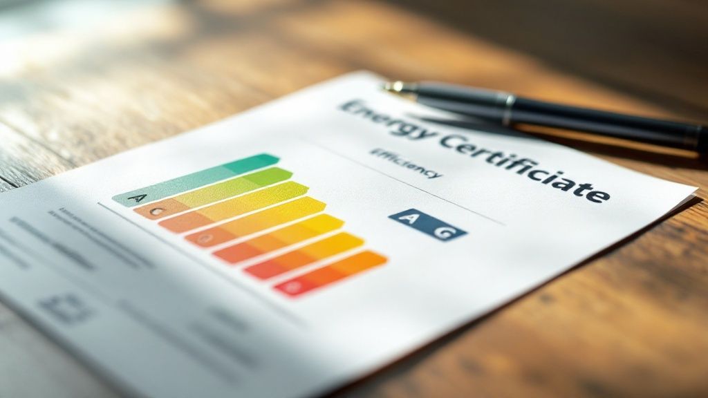 Una imagen que muestra una calculadora, una cinta métrica y las llaves de una casa sobre un plano, simbolizando el coste del certificado energético.