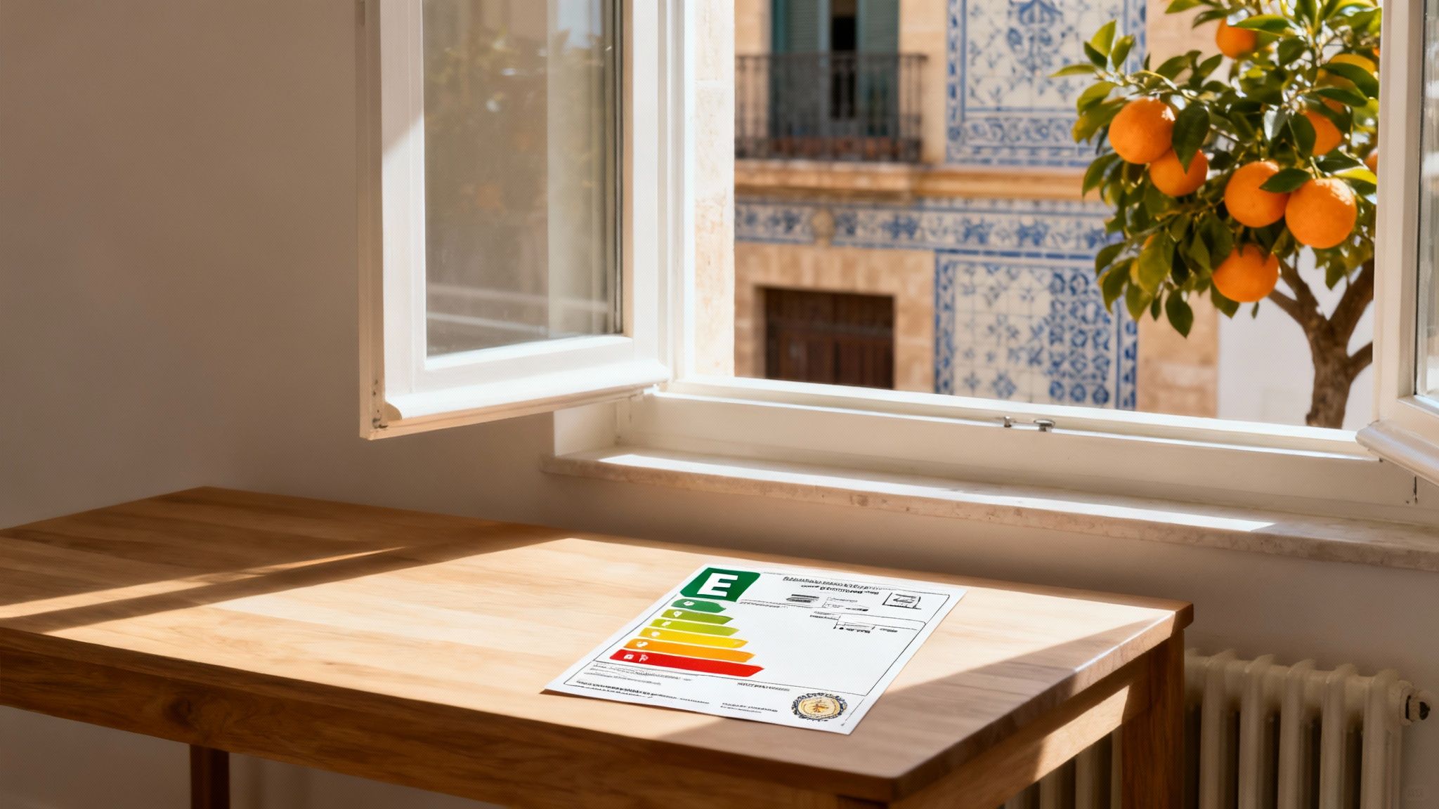 Técnico realizando mediciones para un certificado de eficiencia energética en una vivienda en Valencia.