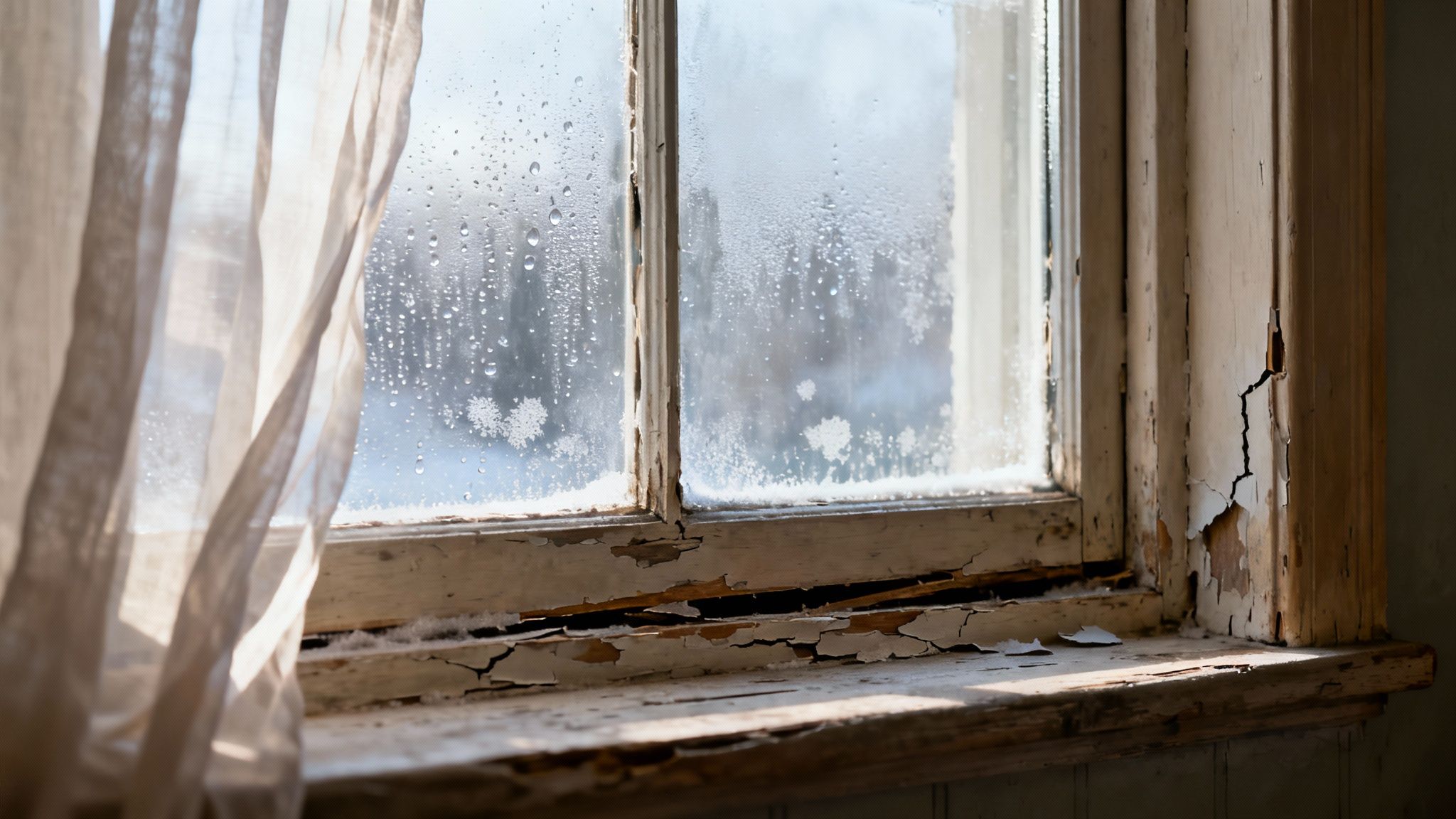 Certificados Energéticos | Certificado Energético casas antiguas: Guía rápida para Valencia Ventana antigua con signos de falta de aislamiento, un factor clave en la eficiencia energética de las casas.