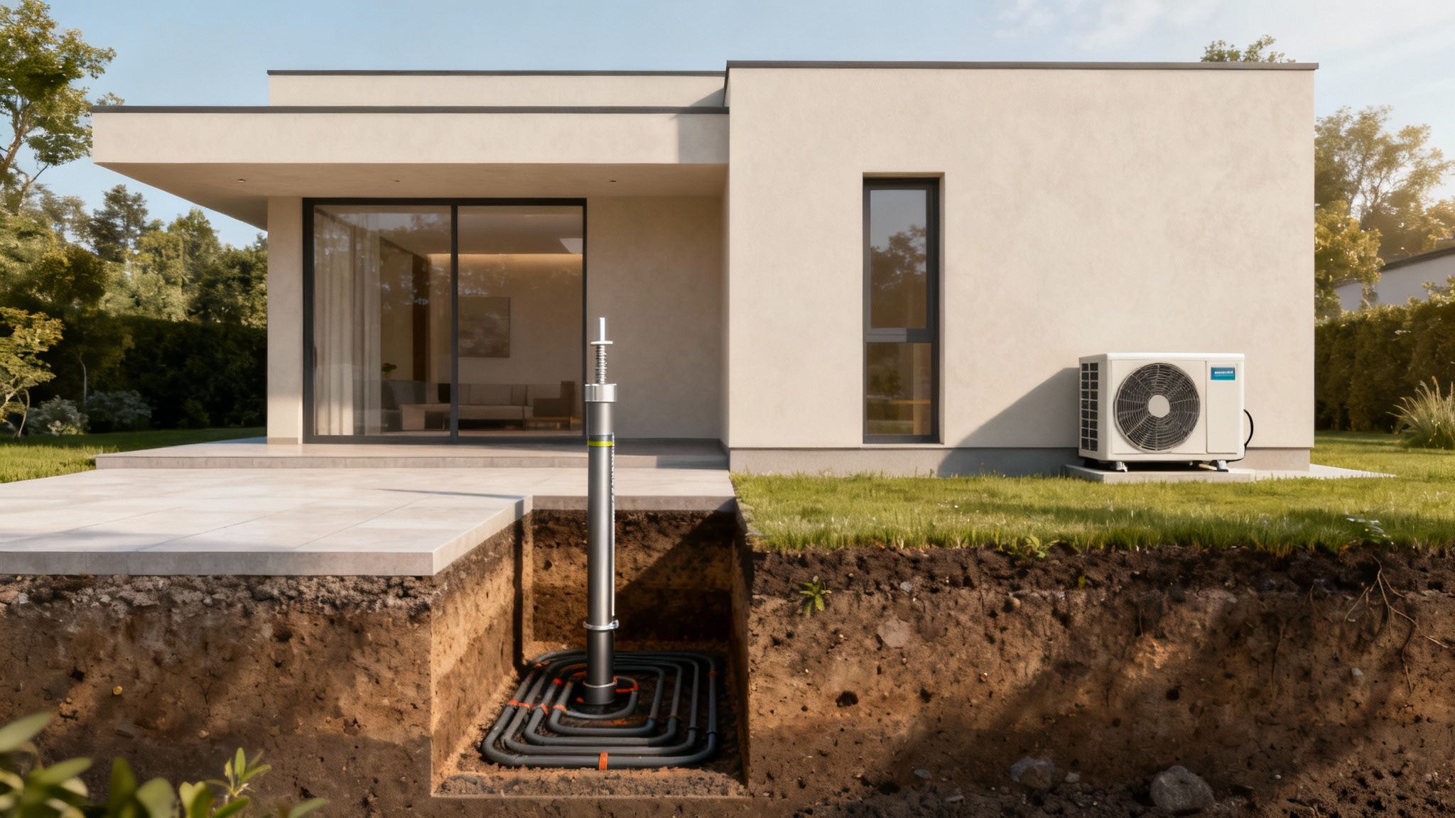 Comparativa visual entre geotermia o aerotermia en dos viviendas de Valencia.