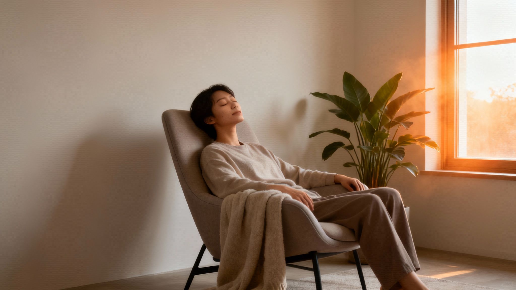 Persona relajada en un sofá, disfrutando de un ambiente con temperatura agradable en su casa de Valencia.