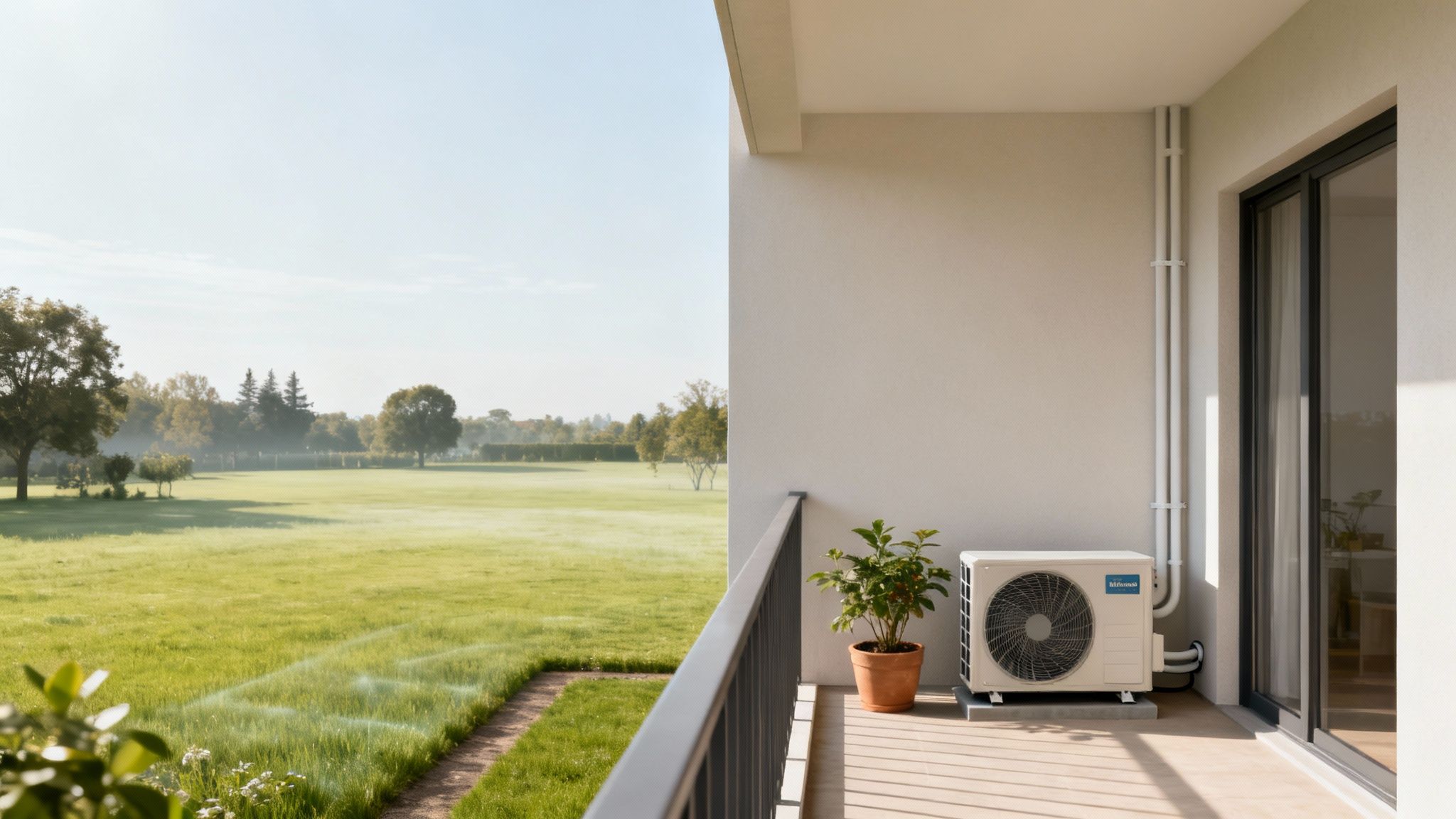 Instalación de unidad exterior de aerotermia en una azotea de Valencia.