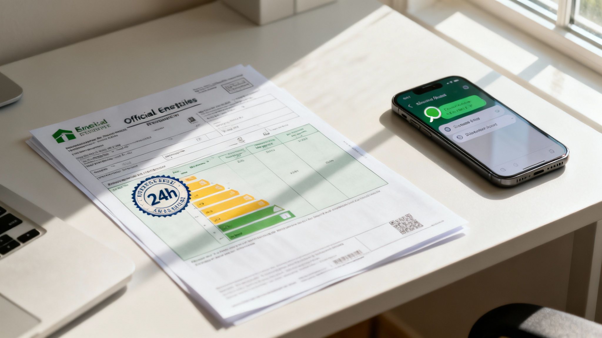 Certificados Energéticos | Ayudas Eficiencia Eenergetica en Valencia: Guía rápida Un técnico sonriente entregando el certificado de eficiencia energética a un propietario satisfecho en Valencia.