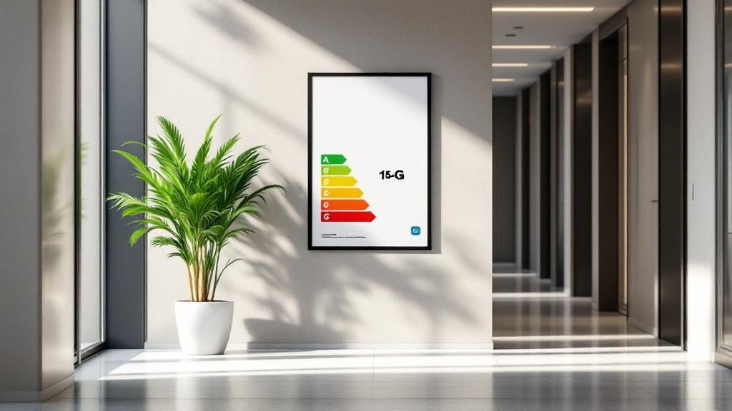 Esquema de los elementos analizados en un certificado energético de local comercial.