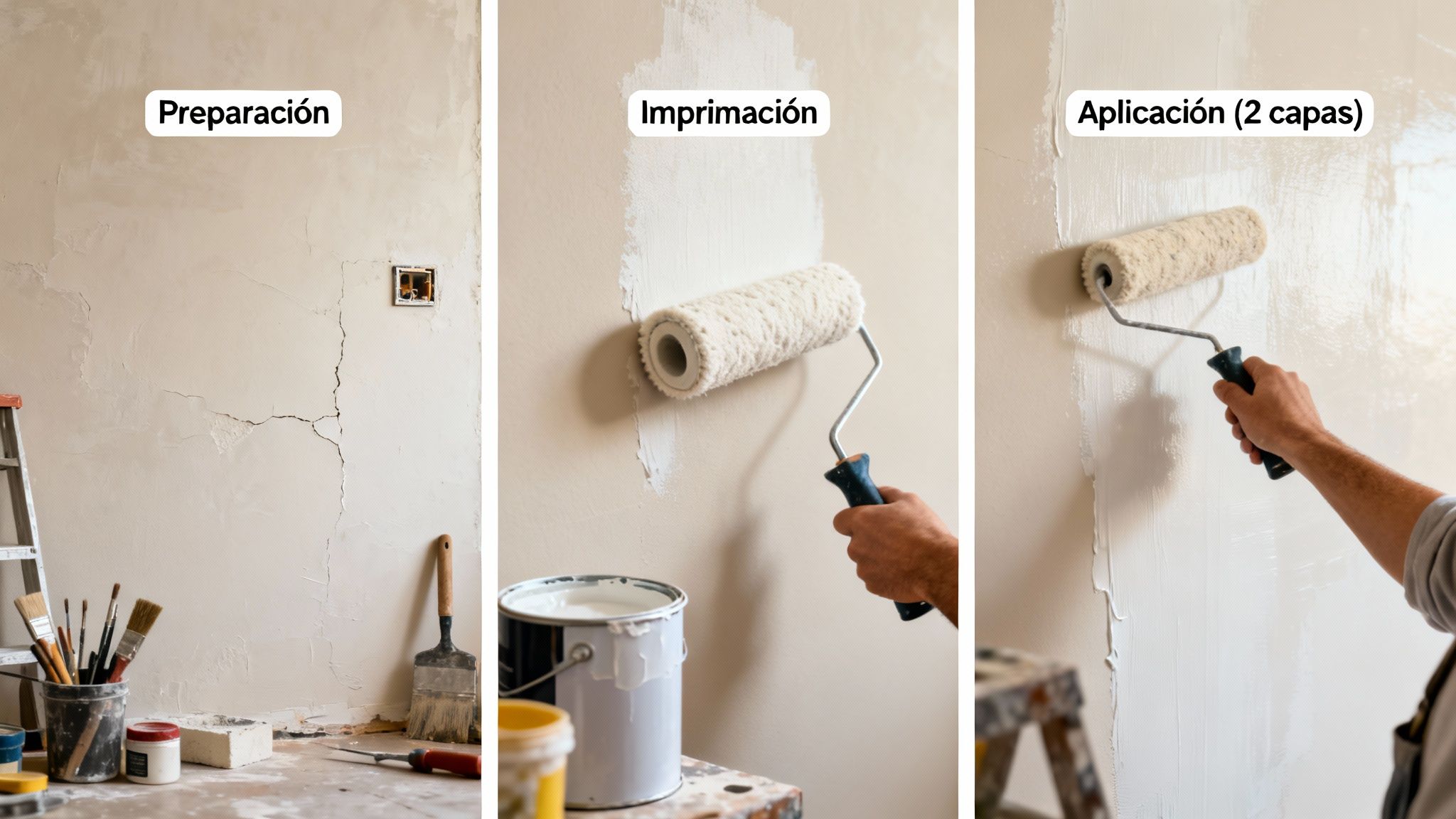 Certificados Energéticos | Pintura aislante termica exterior para tu casa: Guía Completa Proceso de pintura de pared: preparación, imprimación y aplicación de dos capas.