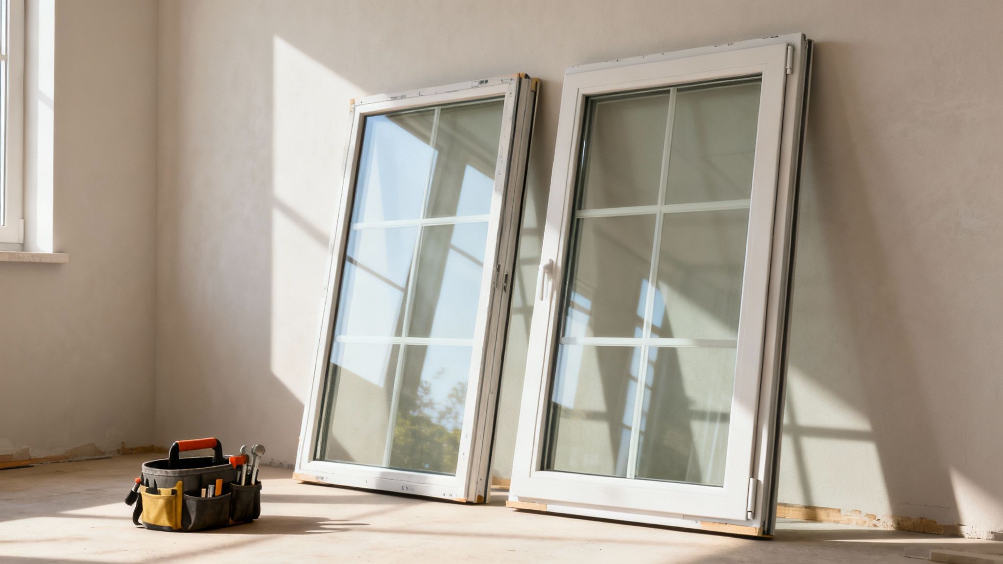 Un técnico especializado mide una ventana con un medidor láser para el certificado energético de una vivienda en alquiler.