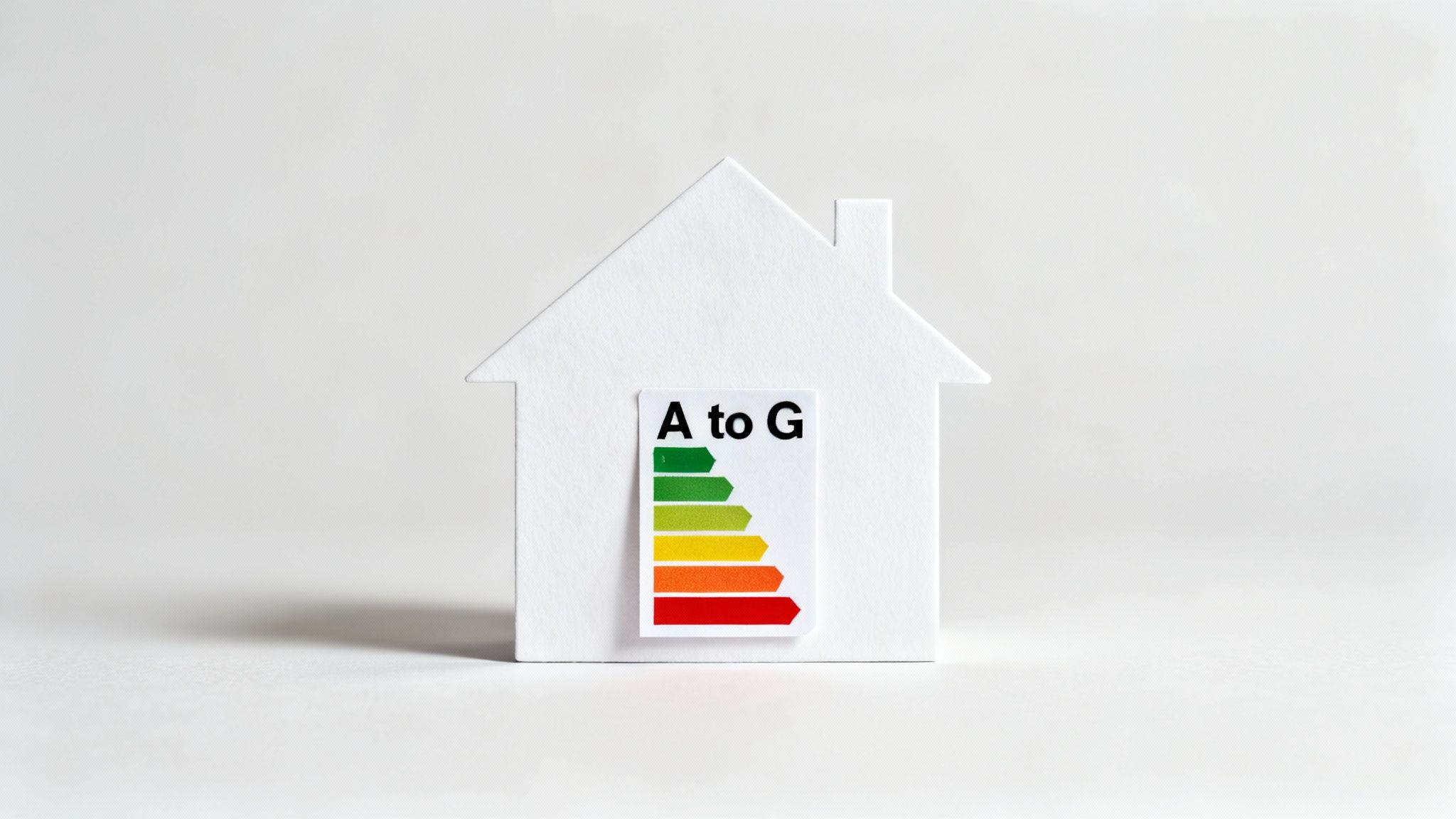 Ilustración de la etiqueta energética de una vivienda con una escala de colores.