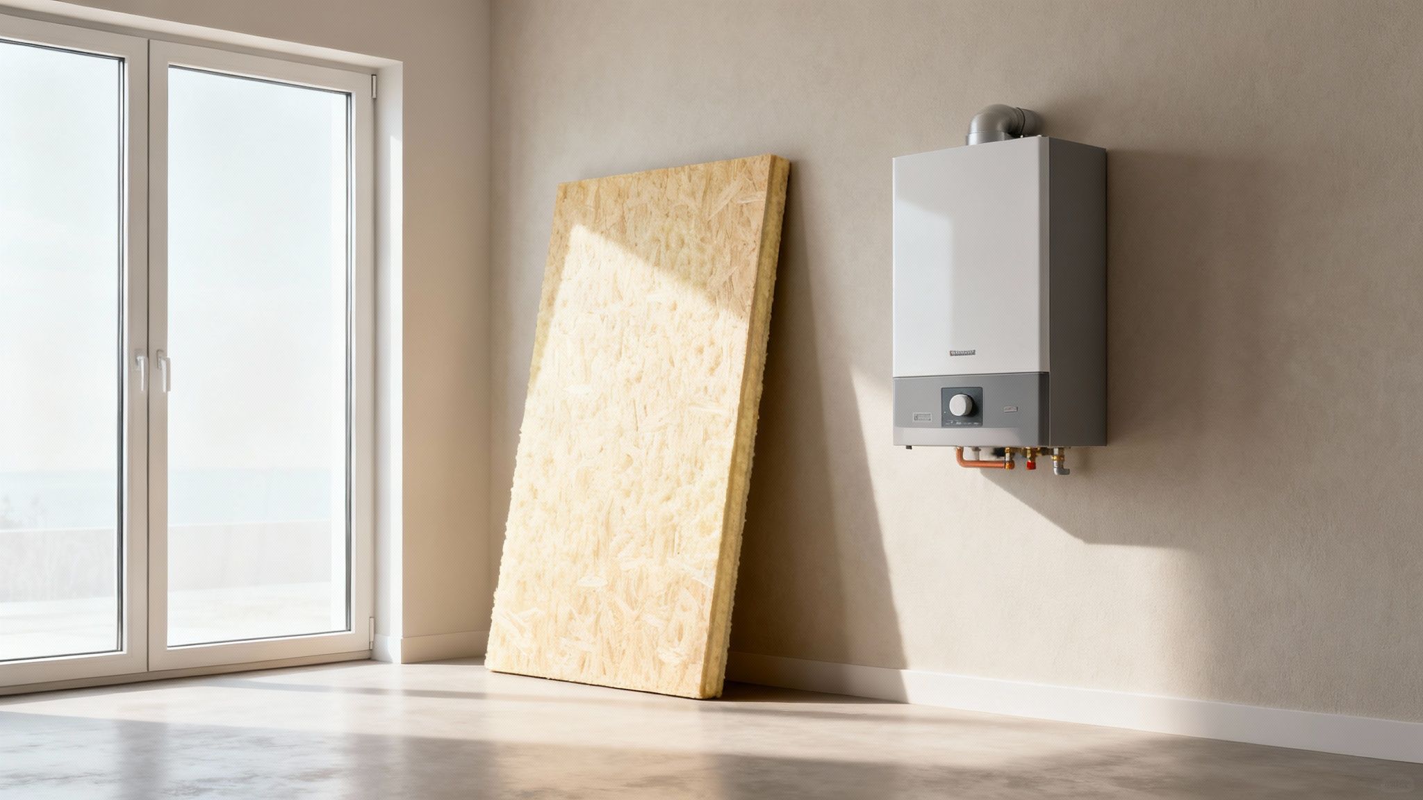 Un técnico mide con un distanciómetro láser las dimensiones de una habitación para el certificado energético.