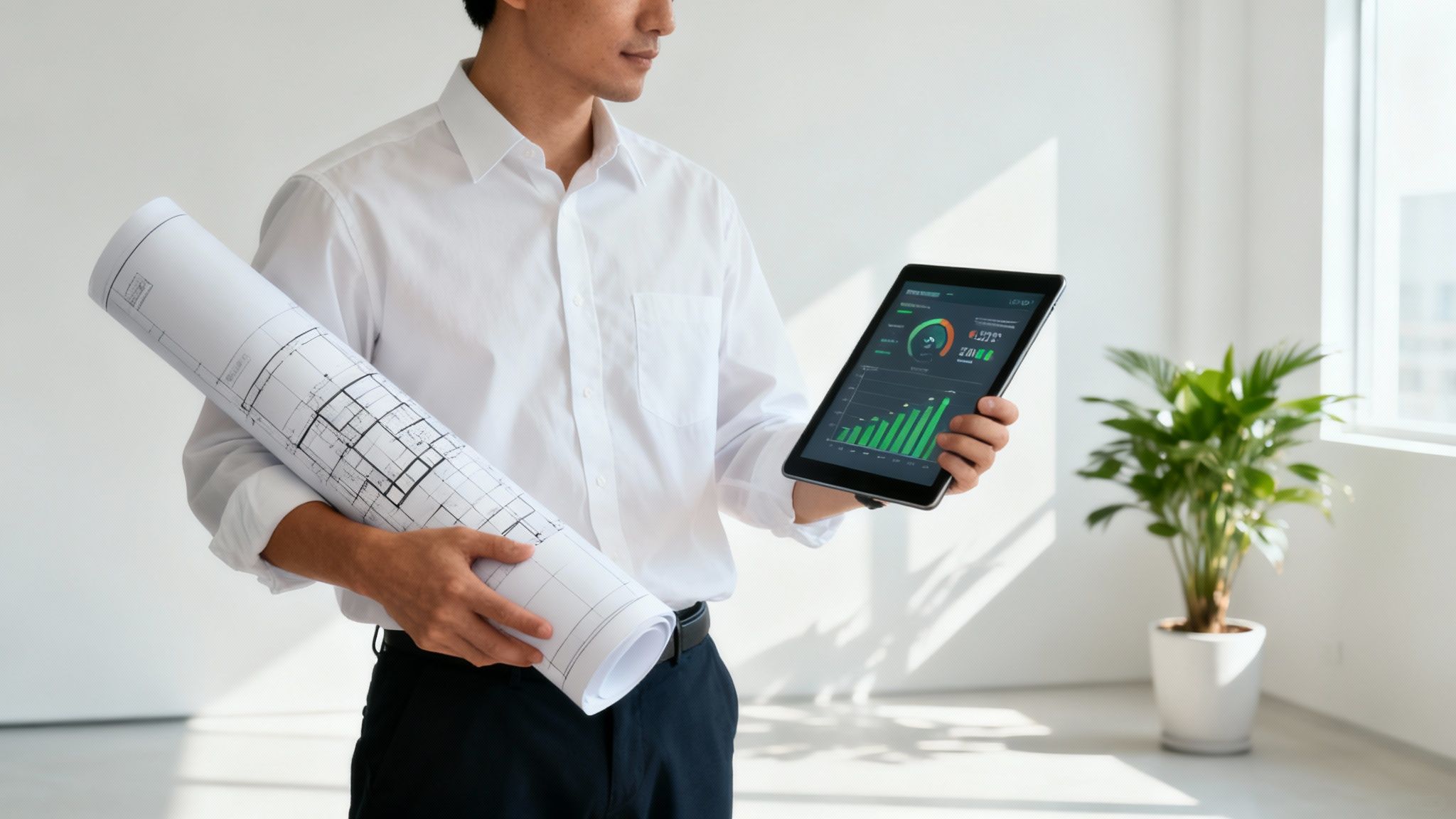 Un técnico cualificado realizando la inspección para un certificado energético en Valencia.