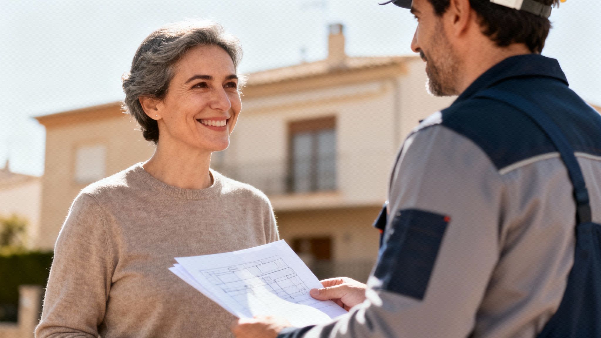 Un técnico cualificado revisando los planos de una vivienda en Valencia para iniciar el trámite del certificado energético.