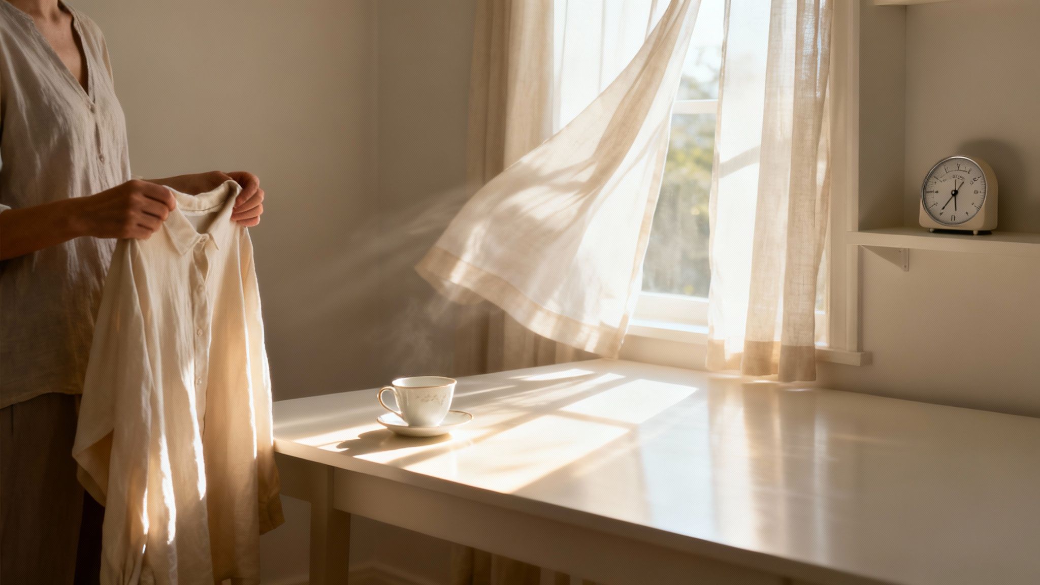 Una mano ajustando el termostato de un sistema de climatización moderno en una pared interior.