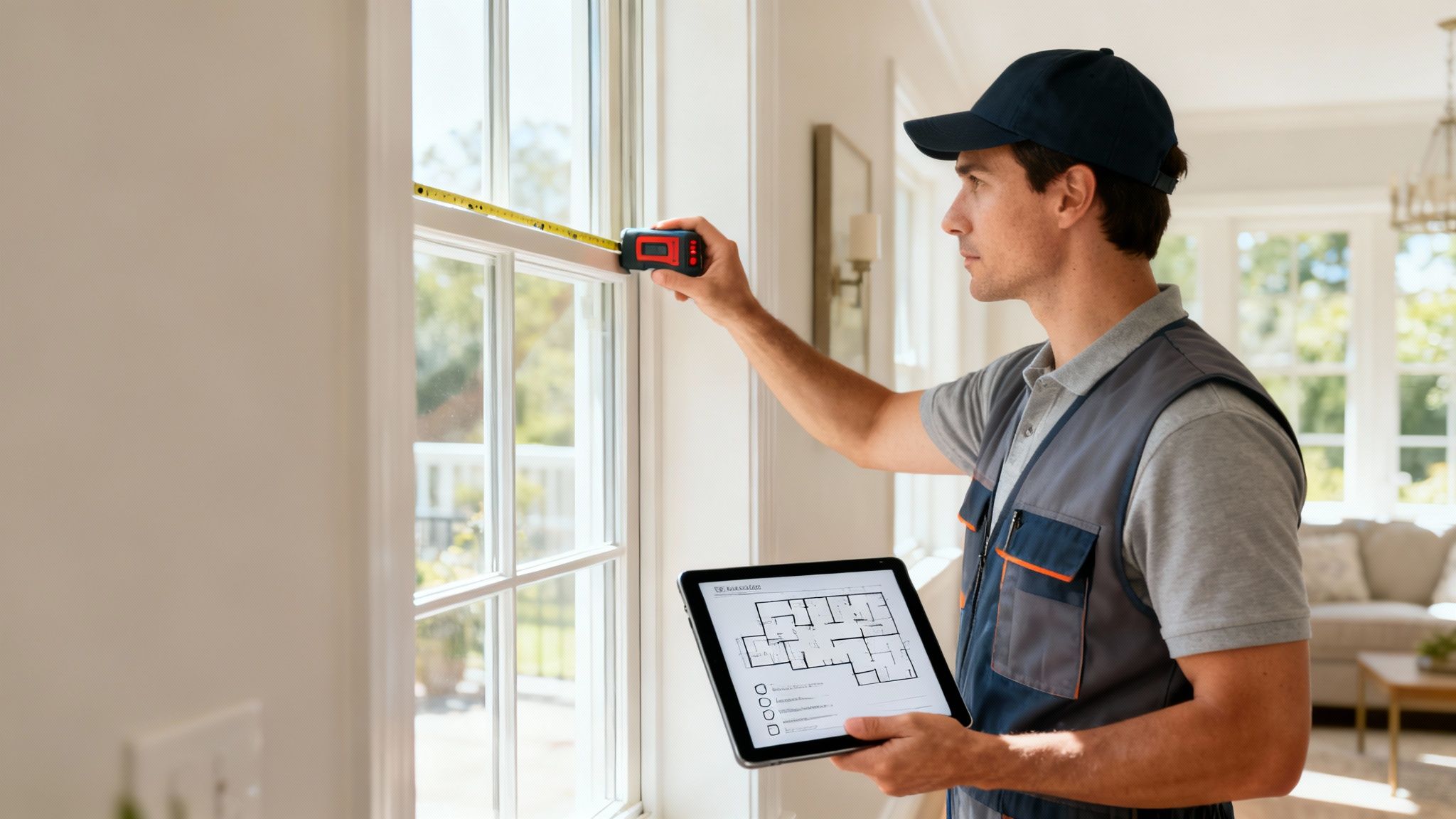 Técnico realizando la inspección de una vivienda para el certificado energético en Valencia.