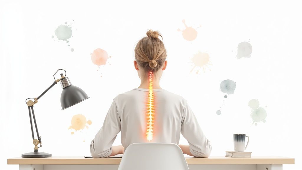 A person doing a gentle back stretch on a yoga mat in a well-lit room.