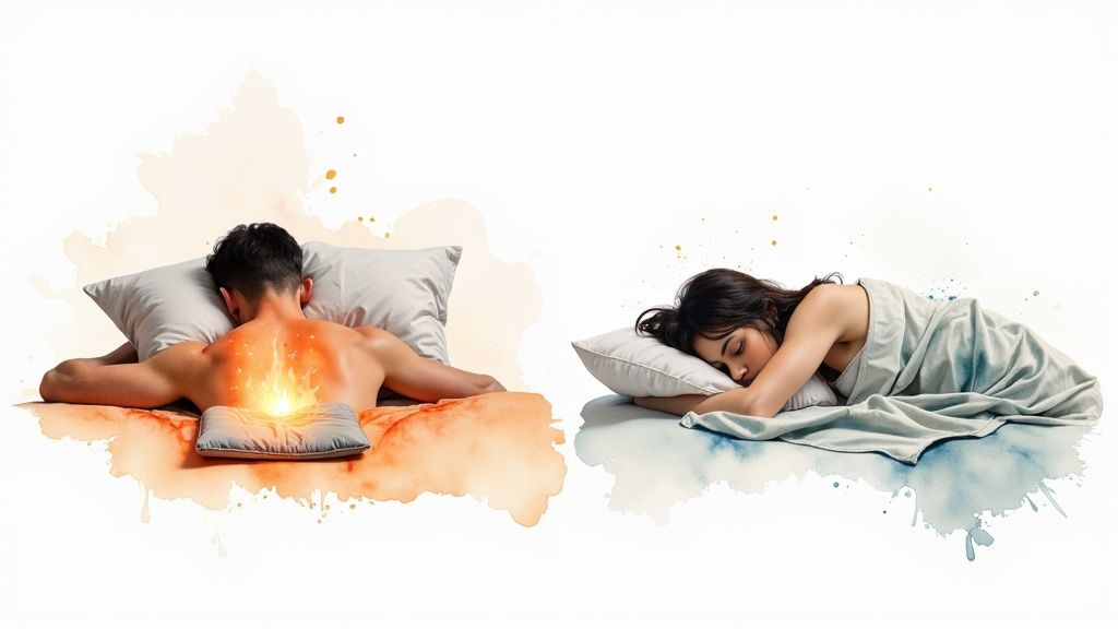 A person using a heating pad on their shoulder to relieve muscle tension.