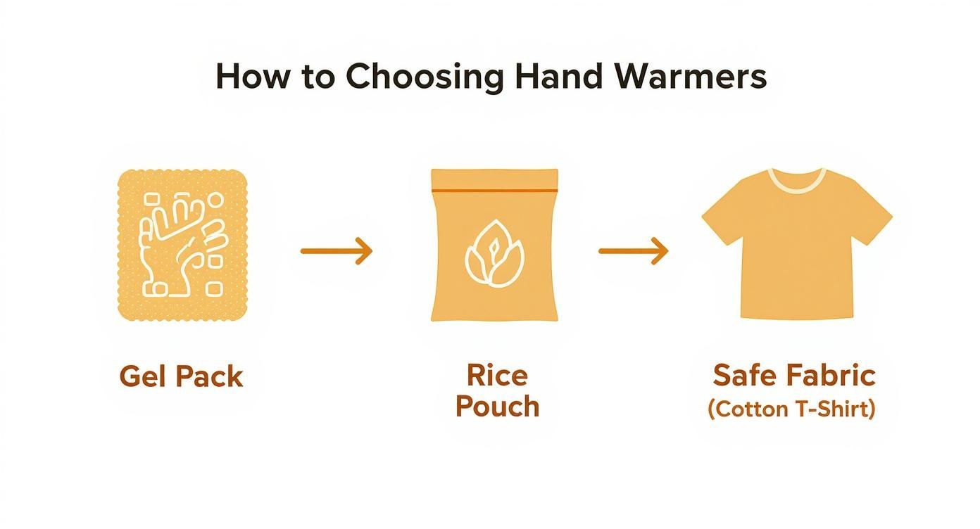 Infographic about hand warmer in microwave
