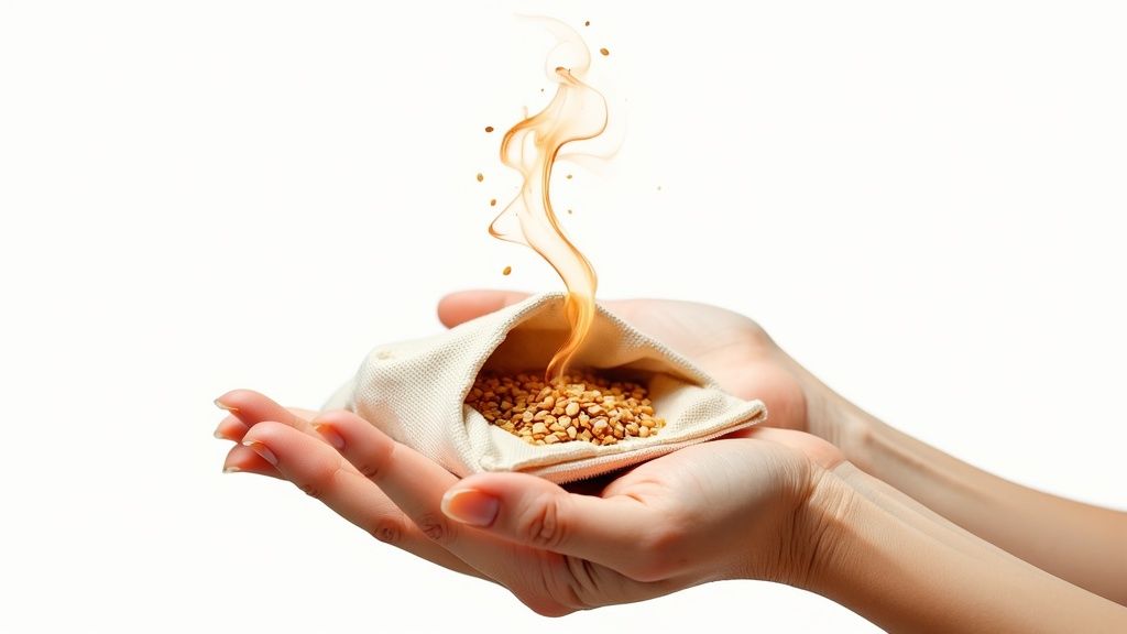 A pair of soft fleece hand warmers being held in cupped hands, radiating a sense of comfort and warmth.